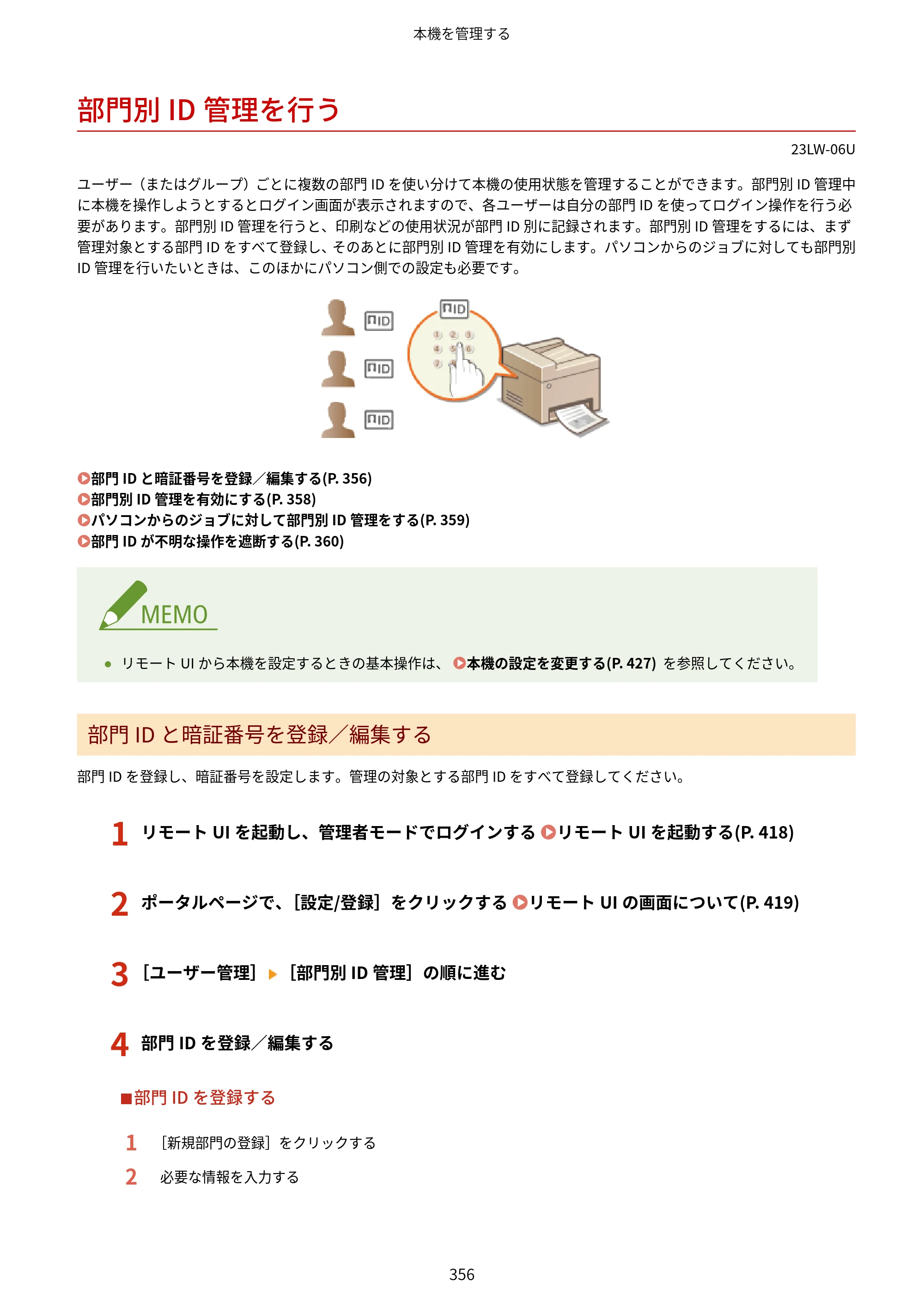 キヤノン MF521dw ユーザーズガイド 2023年8月24日更新（PDF：6.71MB） — 部門別ID管理を行う — 原本ページ — 364ページ
