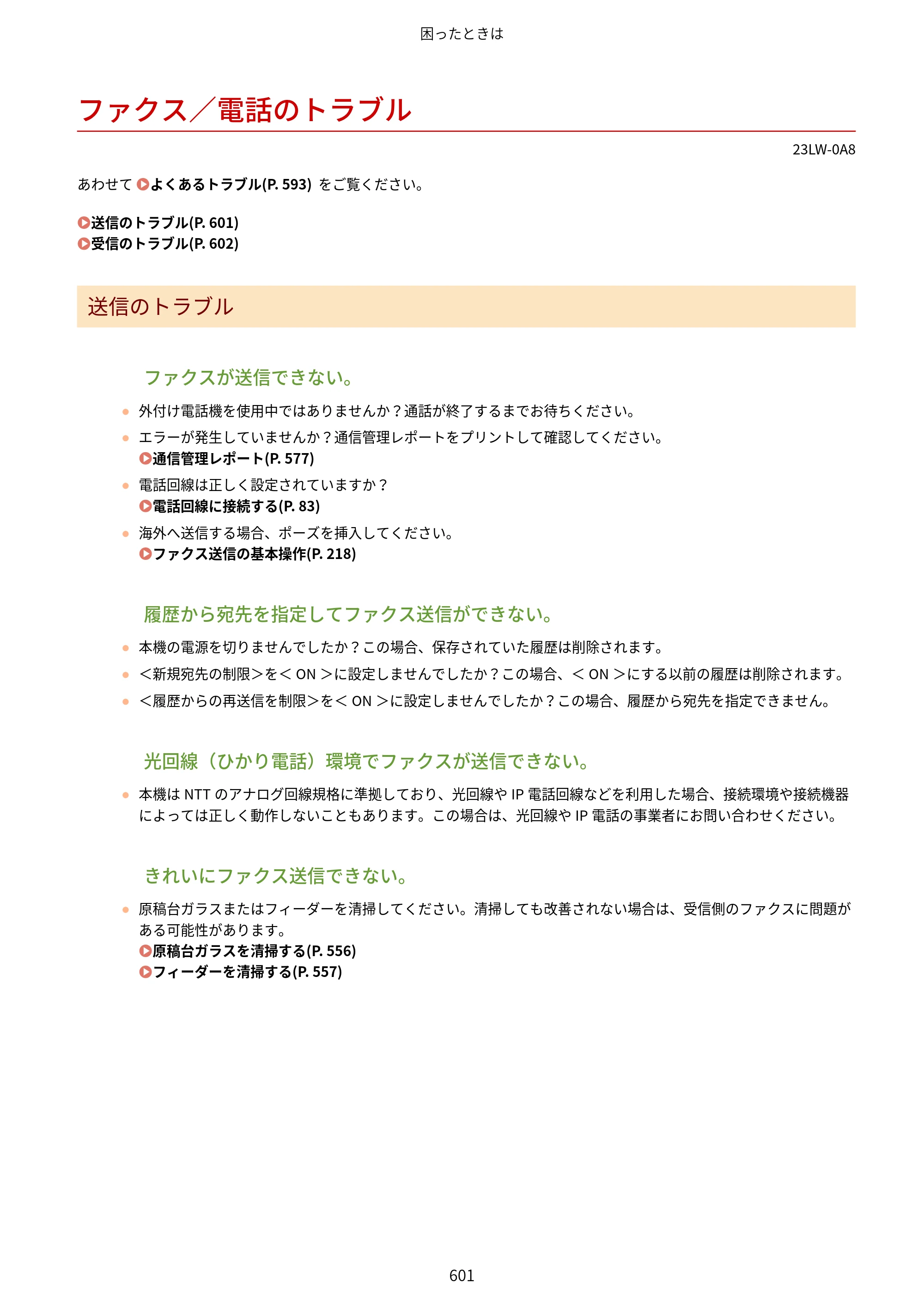 キヤノン MF521dw ユーザーズガイド 2023年8月24日更新（PDF：6.71MB） — ファクス／電話のトラブル — 原本ページ — 609ページ