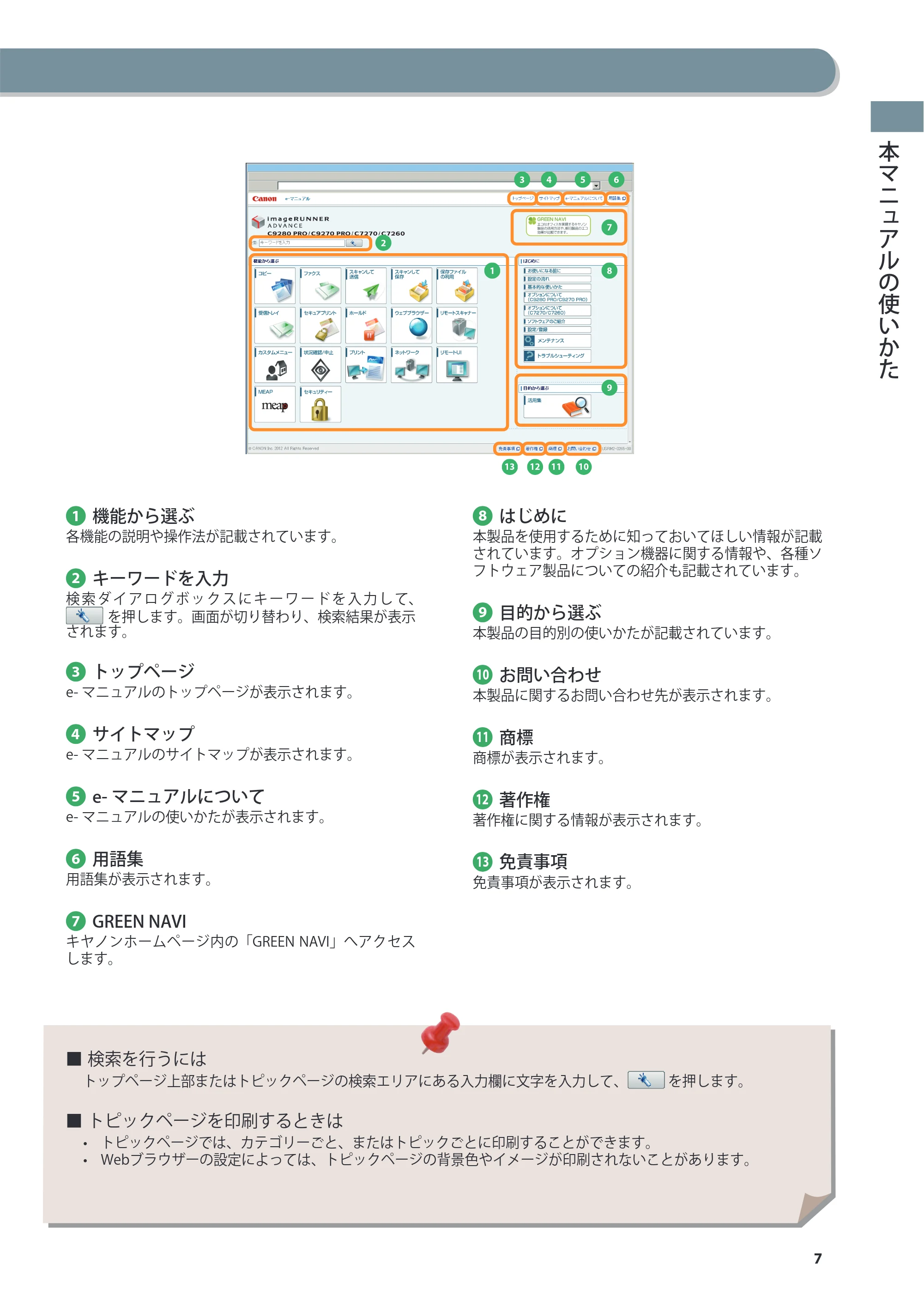 キヤノン C7270/C7260 オンラインマニュアル 基本操作ガイド 2013年1月16日更新（PDF：21.3MB） — 原本ページ — 7ページ