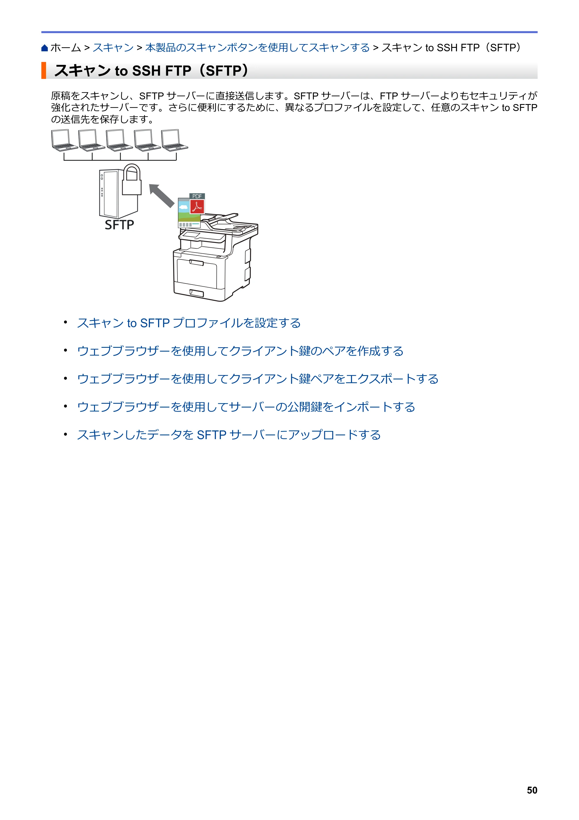 ブラザー MFC-L8610CDW / MFC-L9570CDW ユーザーズガイド(印刷用) ~パソコン活用&ネットワーク~ — スキャン to SSH FTP(SFTP) — 原本ページ — 55ページ