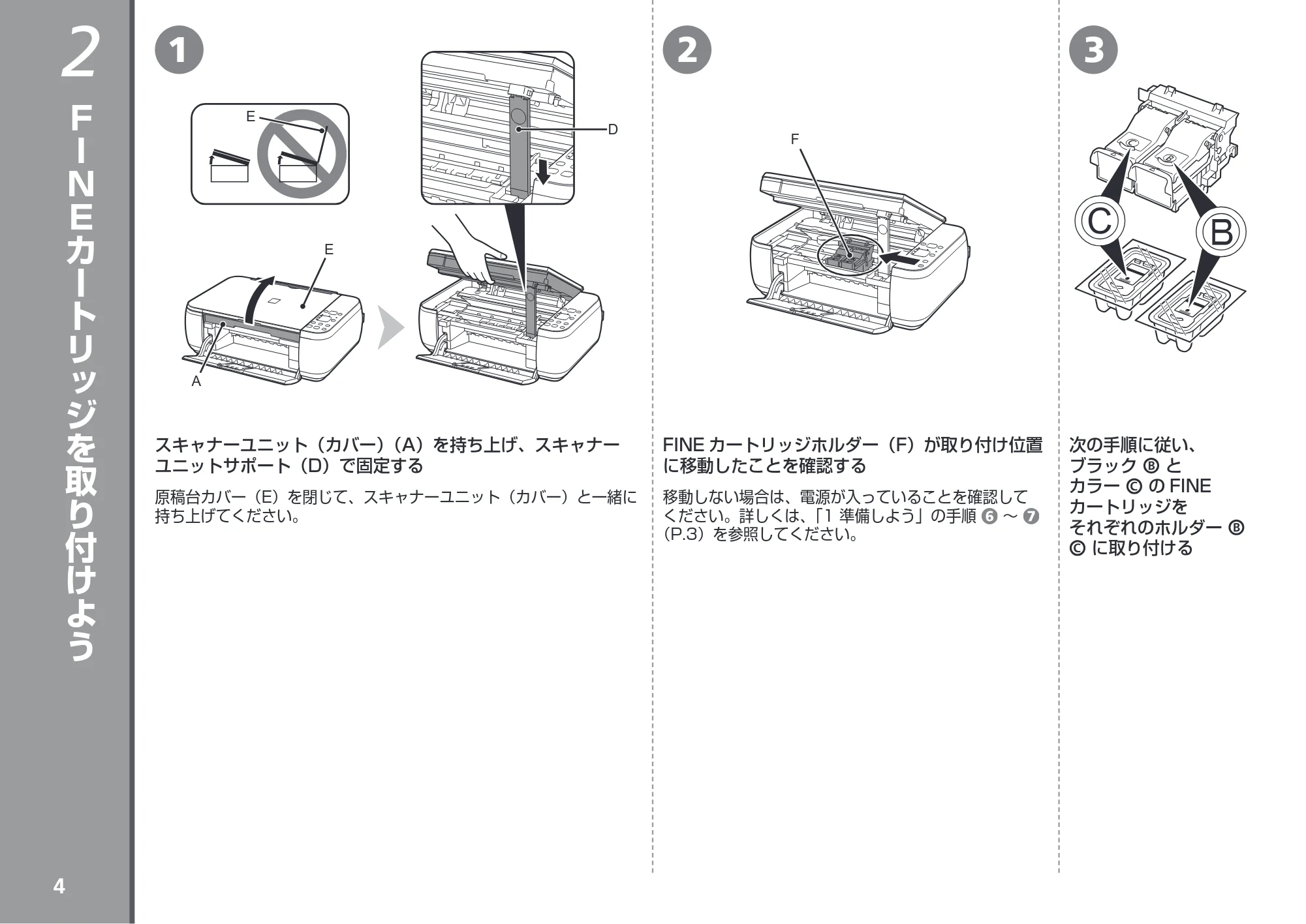 キヤノン PIXUS MP280 かんたんスタートガイド （PDF形式／3.44Mバイト） — ＦＩＮＥカートリッジを取り付けよう — 原本ページ — 6ページ