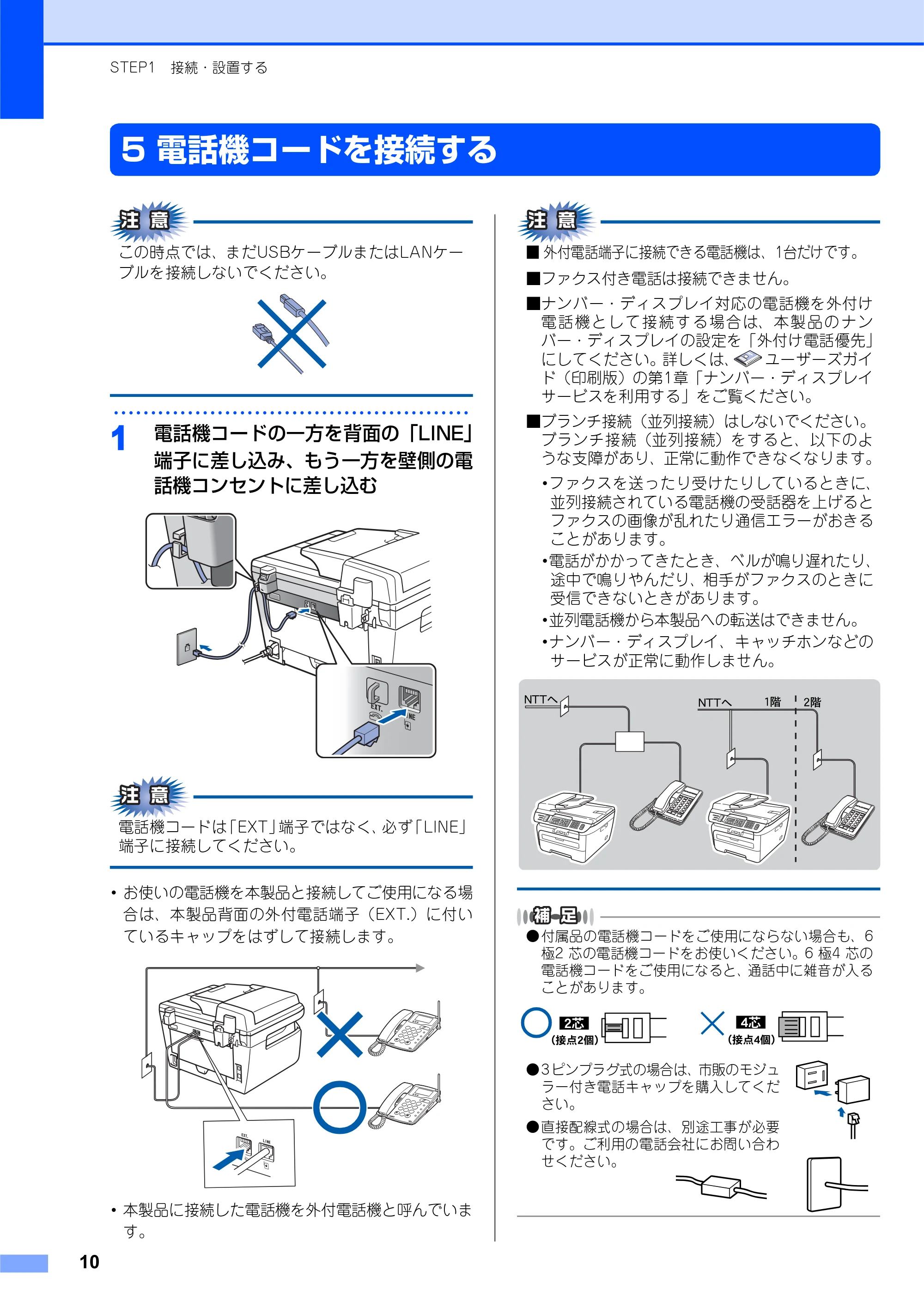 ブラザー MFC-7840W かんたん設置ガイド — 5 電話機コードを接続する — 原本ページ — 10ページ