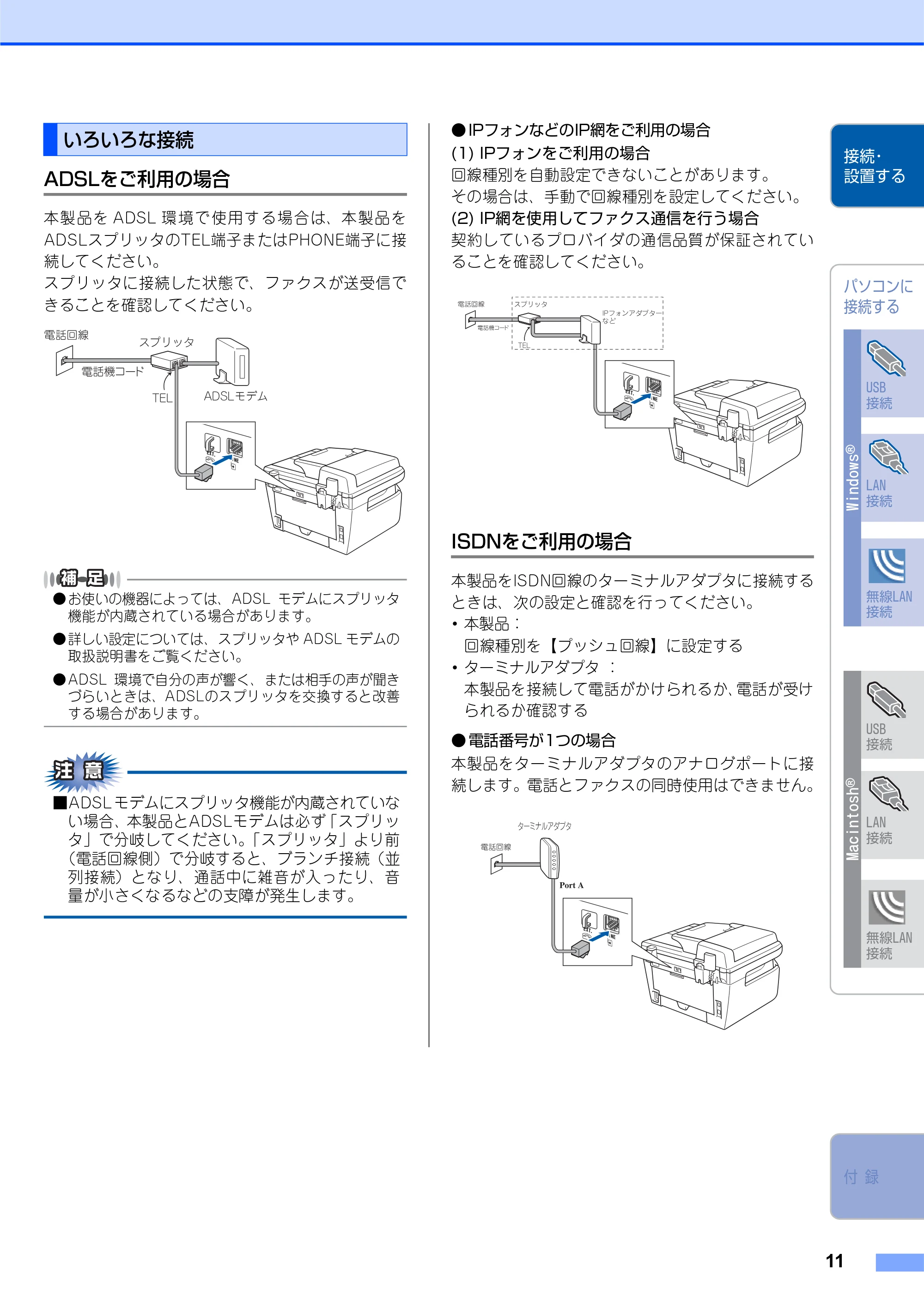 ブラザー MFC-7840W かんたん設置ガイド — ADSLをご利用の場合 — 原本ページ — 11ページ