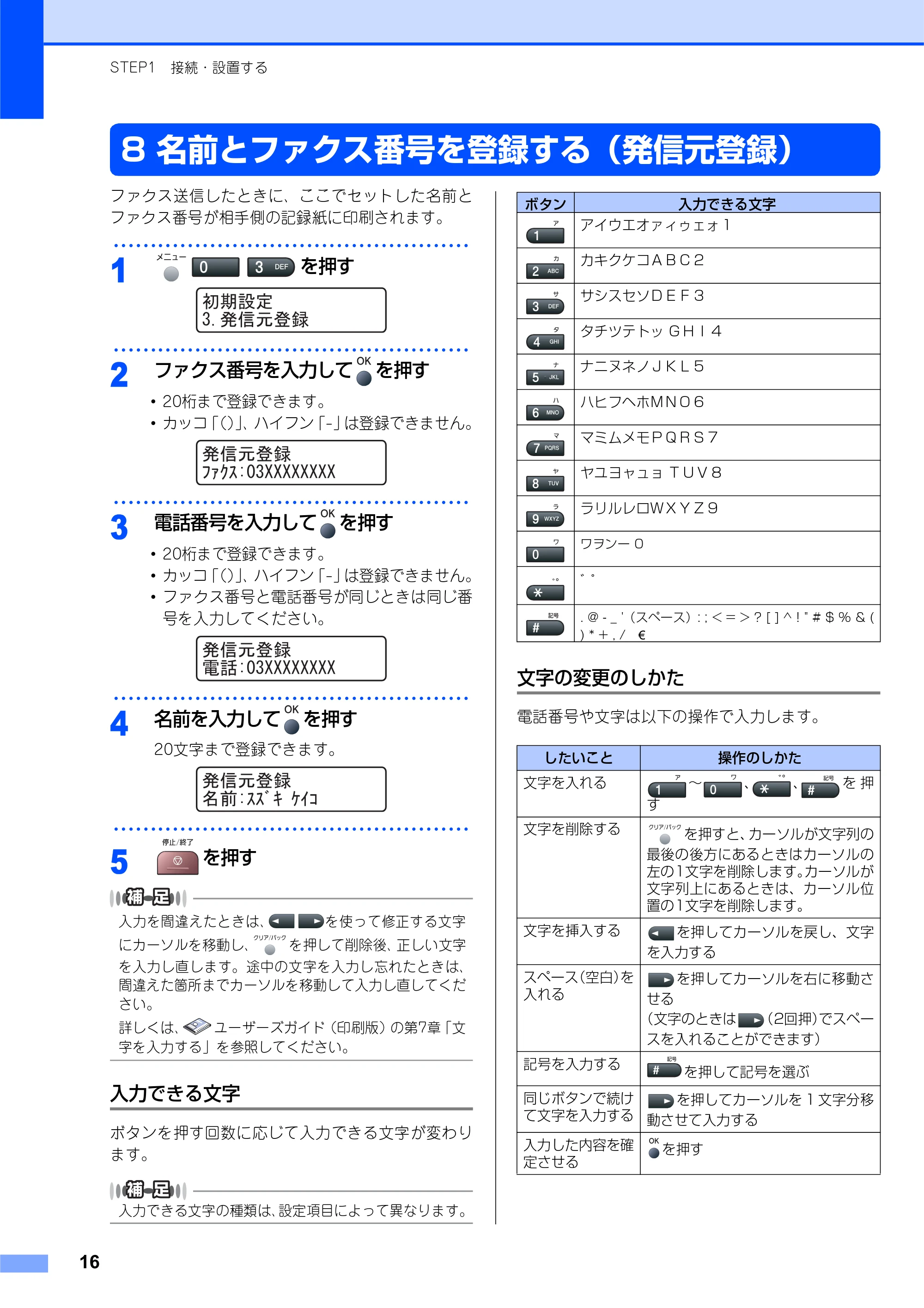 ブラザー MFC-7840W かんたん設置ガイド — 8 名前とファクス番号を登録する(発信元登録) — 原本ページ — 16ページ