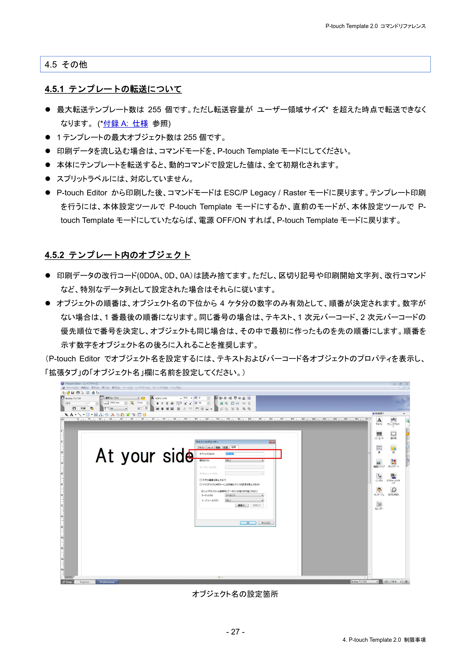 ブラザー PJ-823 / PJ-863 / PJ-883 P-touch テンプレートマニュアル / コマンドリファレンス — 4.5 その他 — 原本ページ — 31ページ