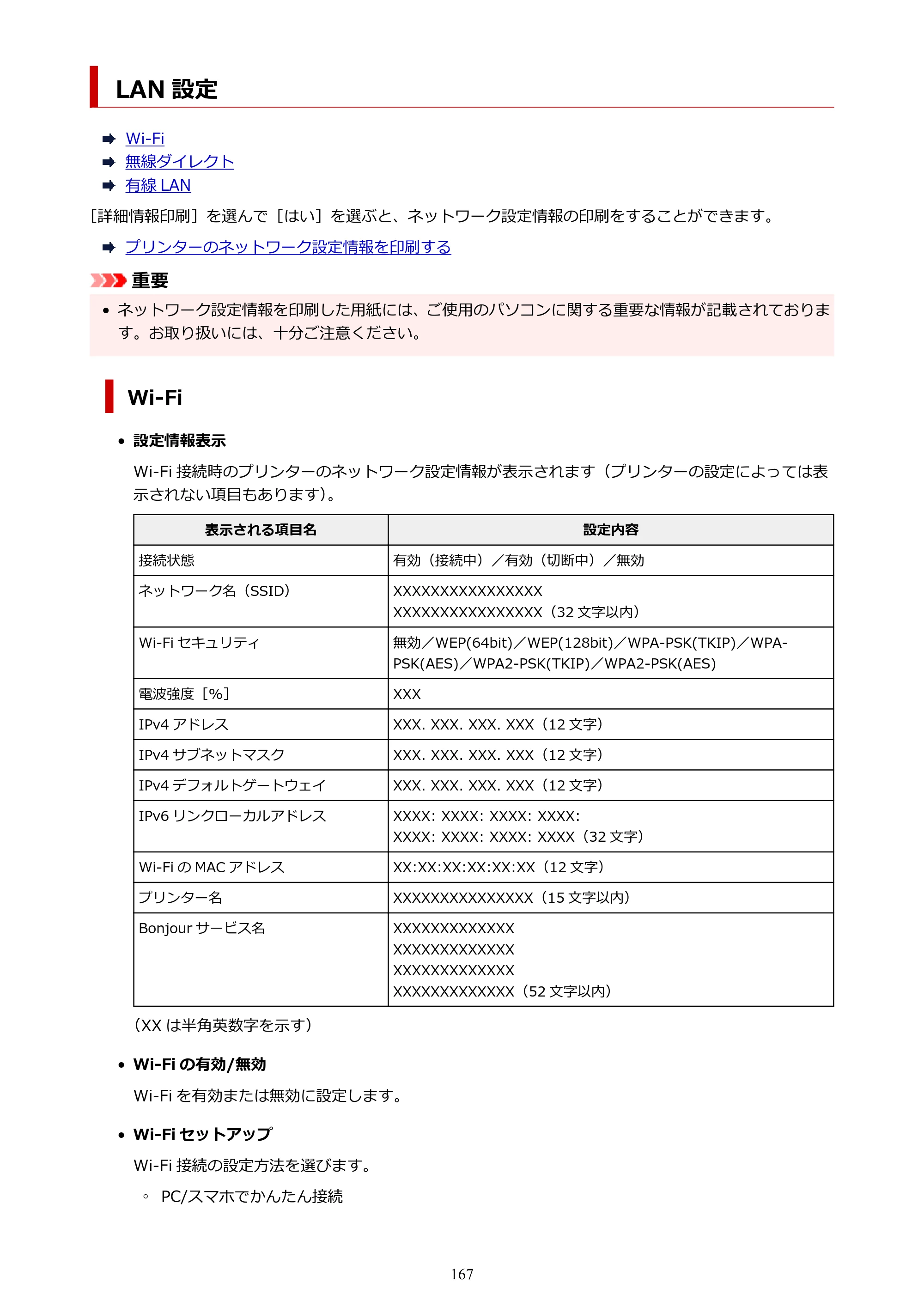キヤノン TR8630/TR8630a オンラインマニュアル PDF版 （Mac版） 2021年4月27日掲載（PDF：14.4MB） — LAN 設定 — 原本ページ — 167ページ