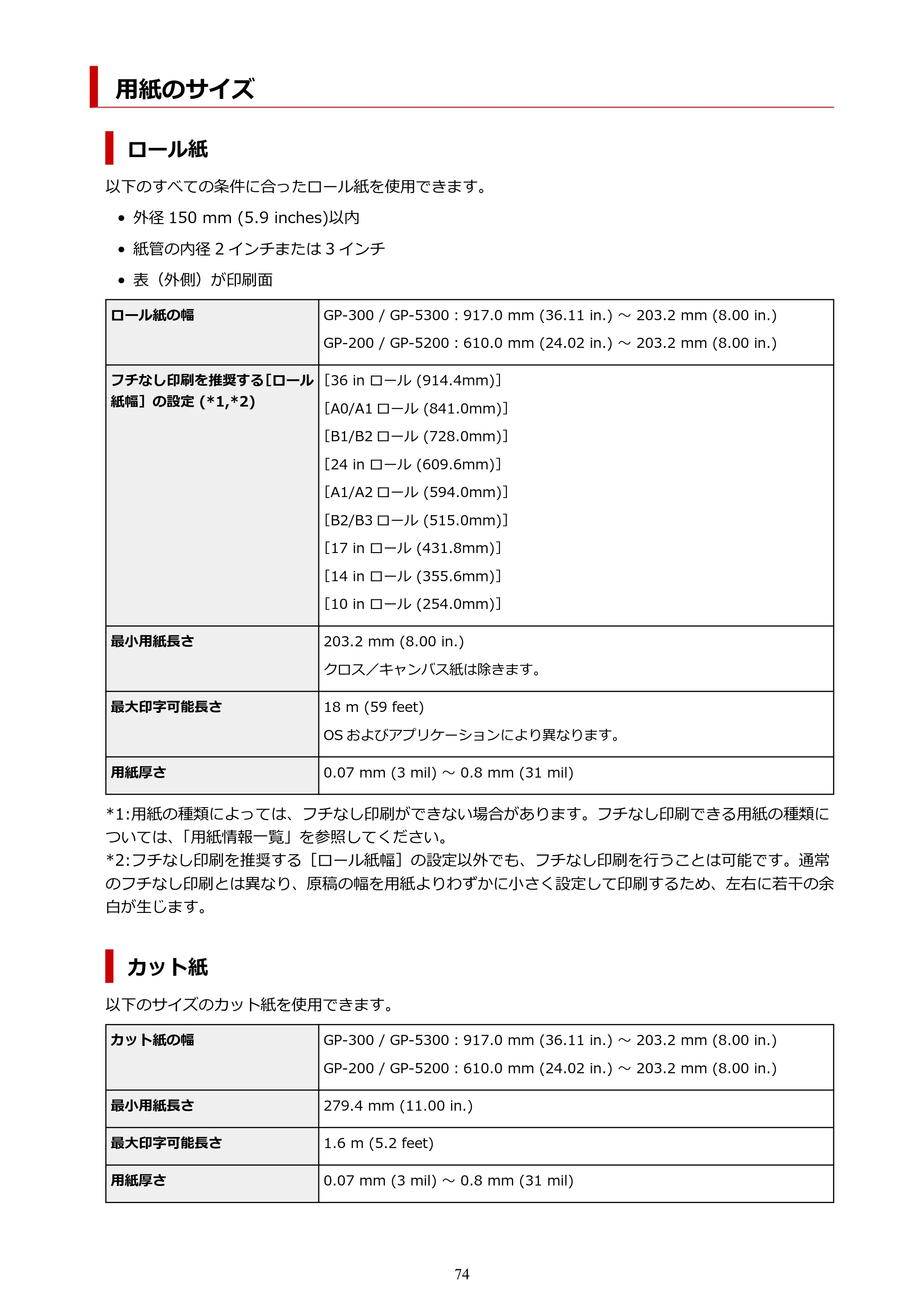 キヤノン GP-200・GP-300 GP-300・GP-200 （PDF） 電子マニュアル（Windows）2025年5月29日更新（PDF：8.54MB） — 用紙のサイズ — 原本ページ — 74ページ