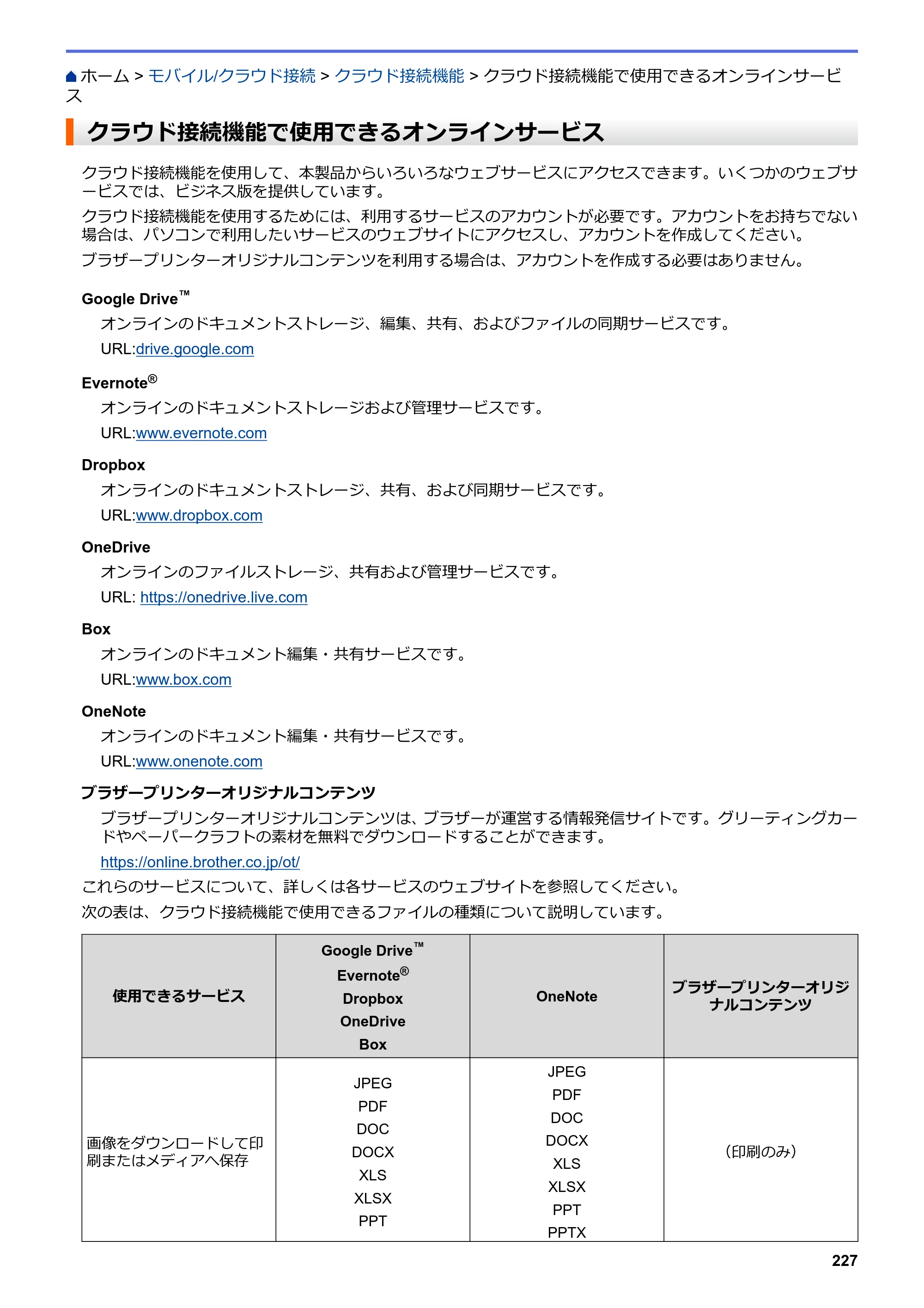 ブラザー DCP-J577N / DCP-J978N-B/W / MFC-J898N ユーザーズガイド（印刷用） ～パソコン活用＆ネットワーク～ — クラウド接続機能で使用できるオンラインサービス — 原本ページ — 232ページ