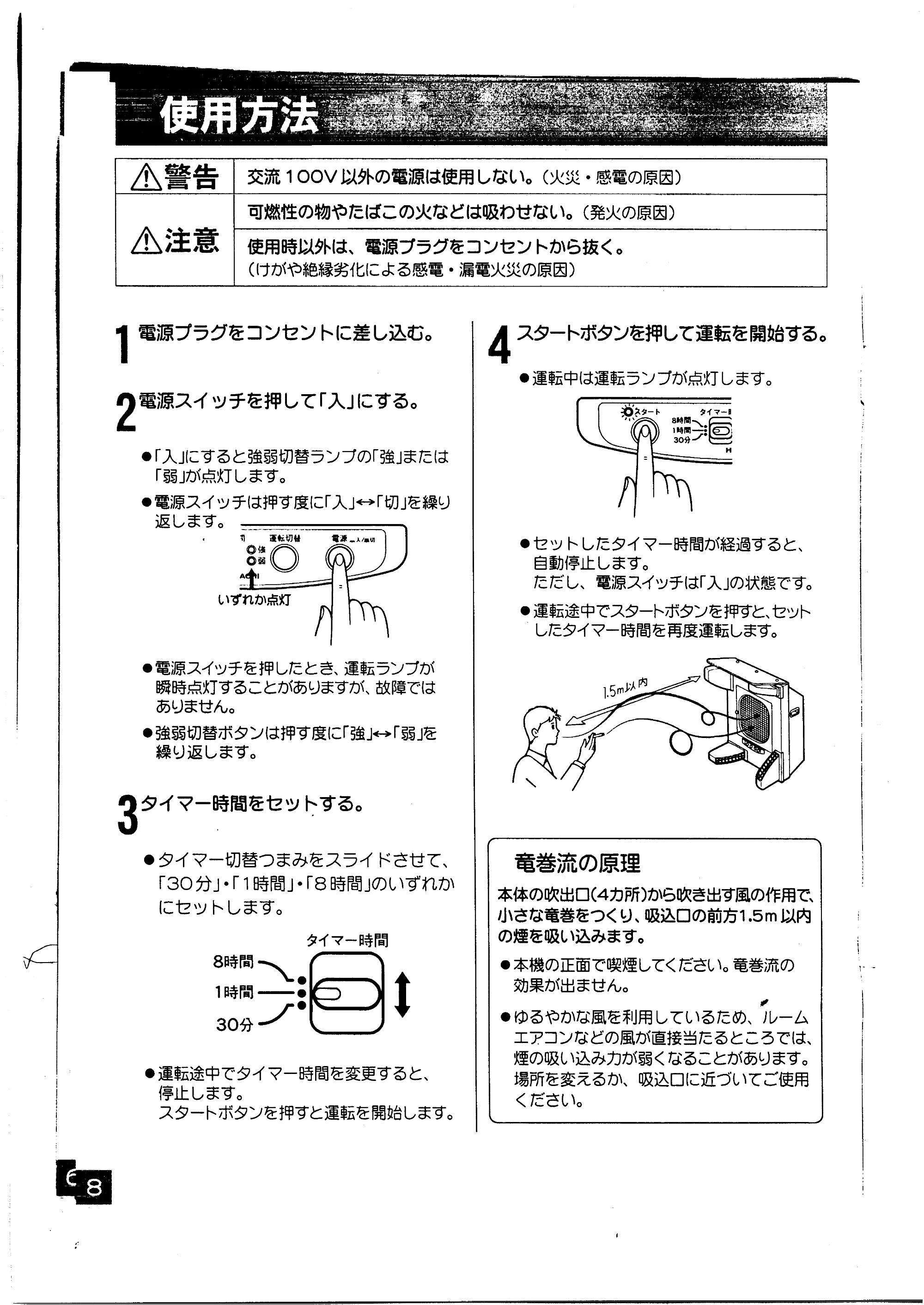 日立 KU-200 取扱説明書 — 使用方法 — 原本ページ — 8ページ