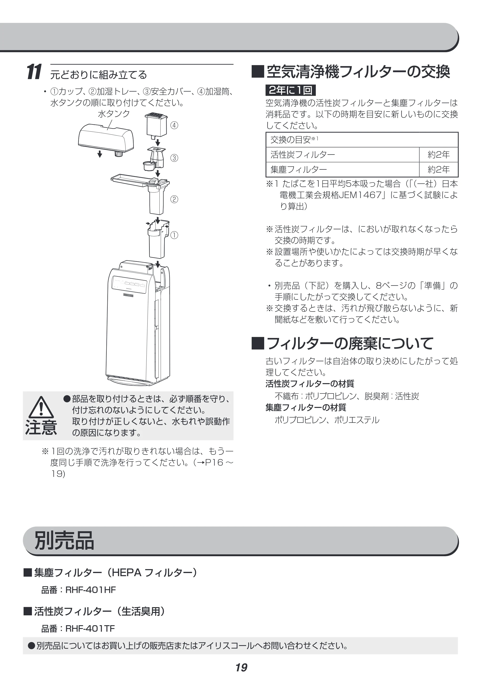 アイリスオーヤマ RHF-404 取扱説明書 — 原本ページ — 19ページ