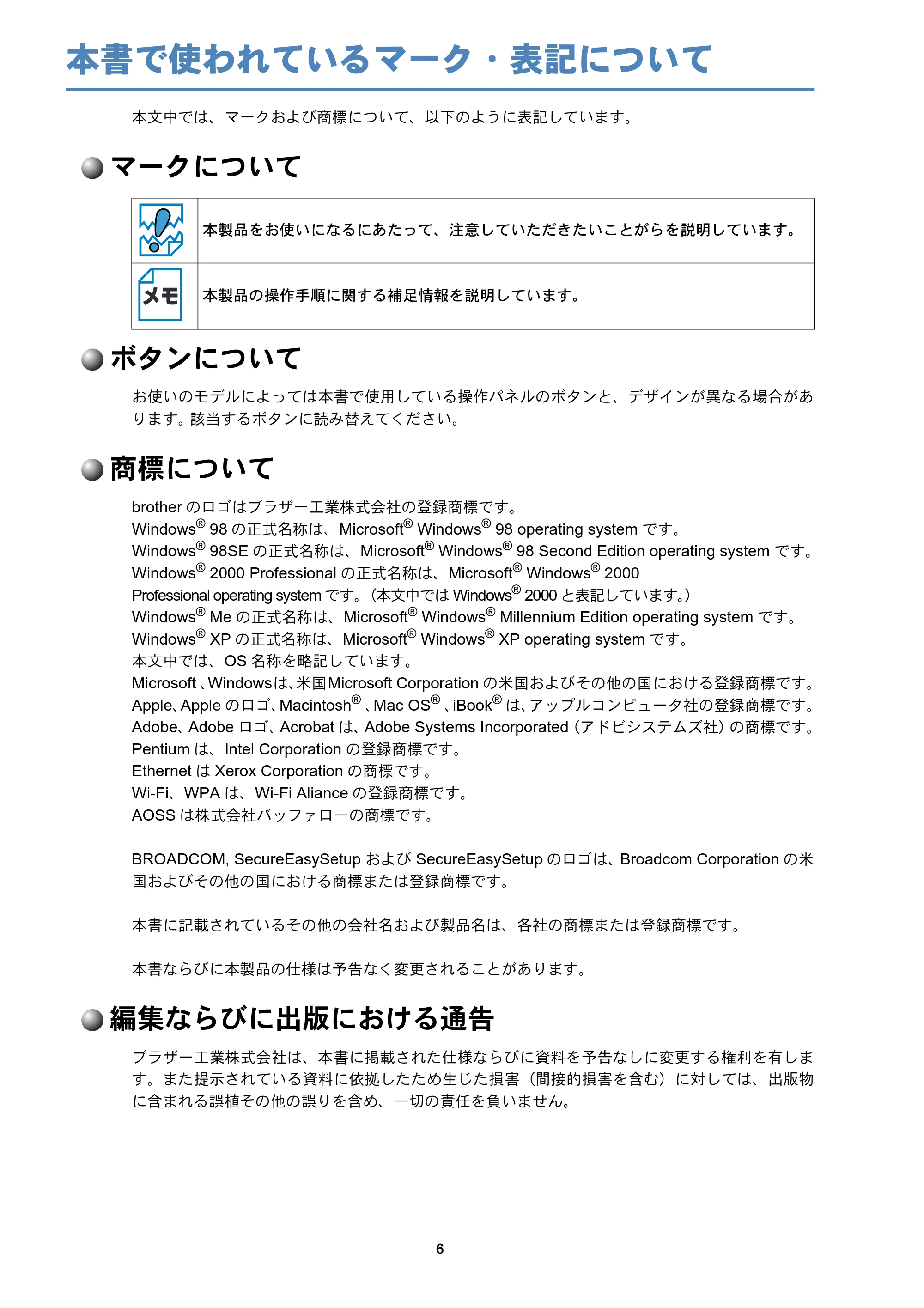 ブラザー DCP-750CN / DCP-750CNU / MFC-460CN ネットワーク取扱説明書 — 本書で使われているマーク・表記について — 原本ページ — 7ページ