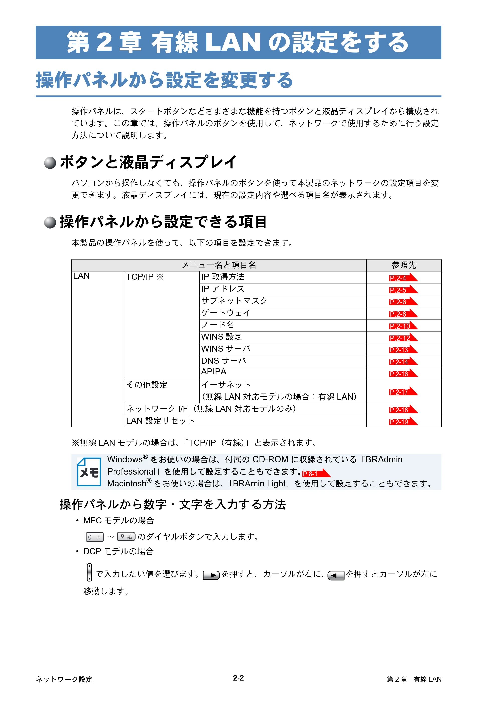 ブラザー DCP-750CN / DCP-750CNU / MFC-460CN ネットワーク取扱説明書 — 第2章 有線LANの設定をする — 原本ページ — 22ページ