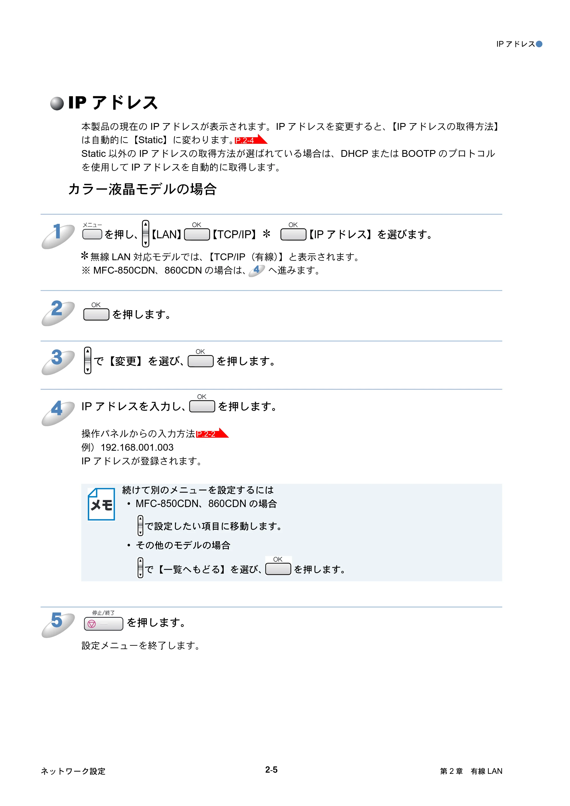 ブラザー DCP-750CN / DCP-750CNU / MFC-460CN ネットワーク取扱説明書 — IPアドレス — 原本ページ — 25ページ