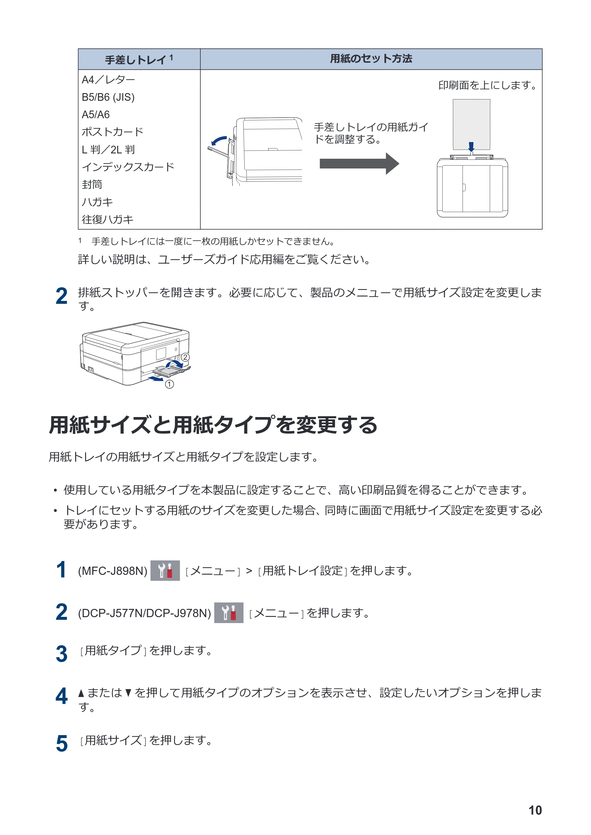 ブラザー DCP-J577N / DCP-J978N-B/W / MFC-J898N かんたん操作ガイド — 用紙サイズと用紙タイプを変更する — 原本ページ — 11ページ