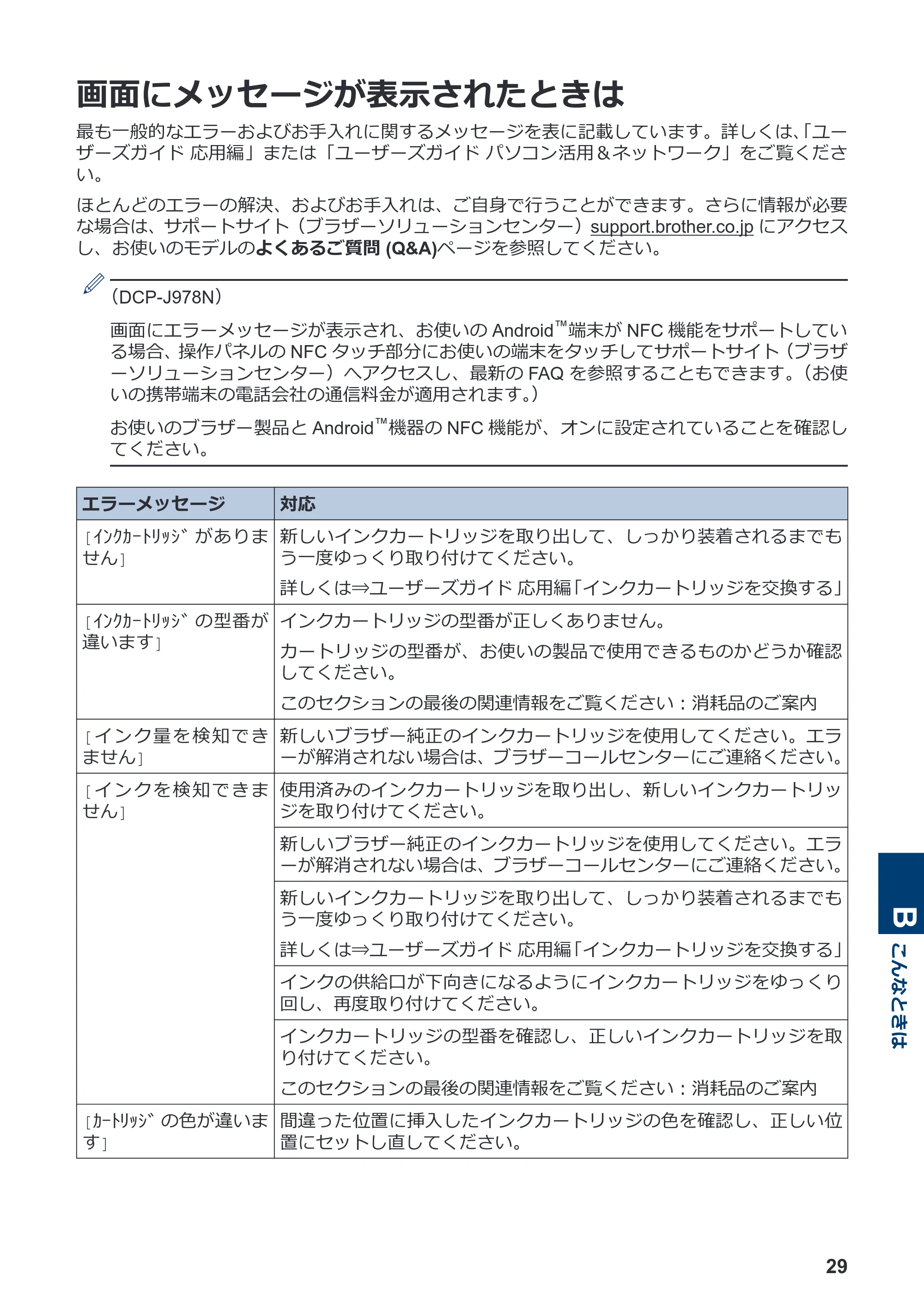 ブラザー DCP-J577N / DCP-J978N-B/W / MFC-J898N かんたん操作ガイド — 画面にメッセージが表示されたときは — 原本ページ — 30ページ