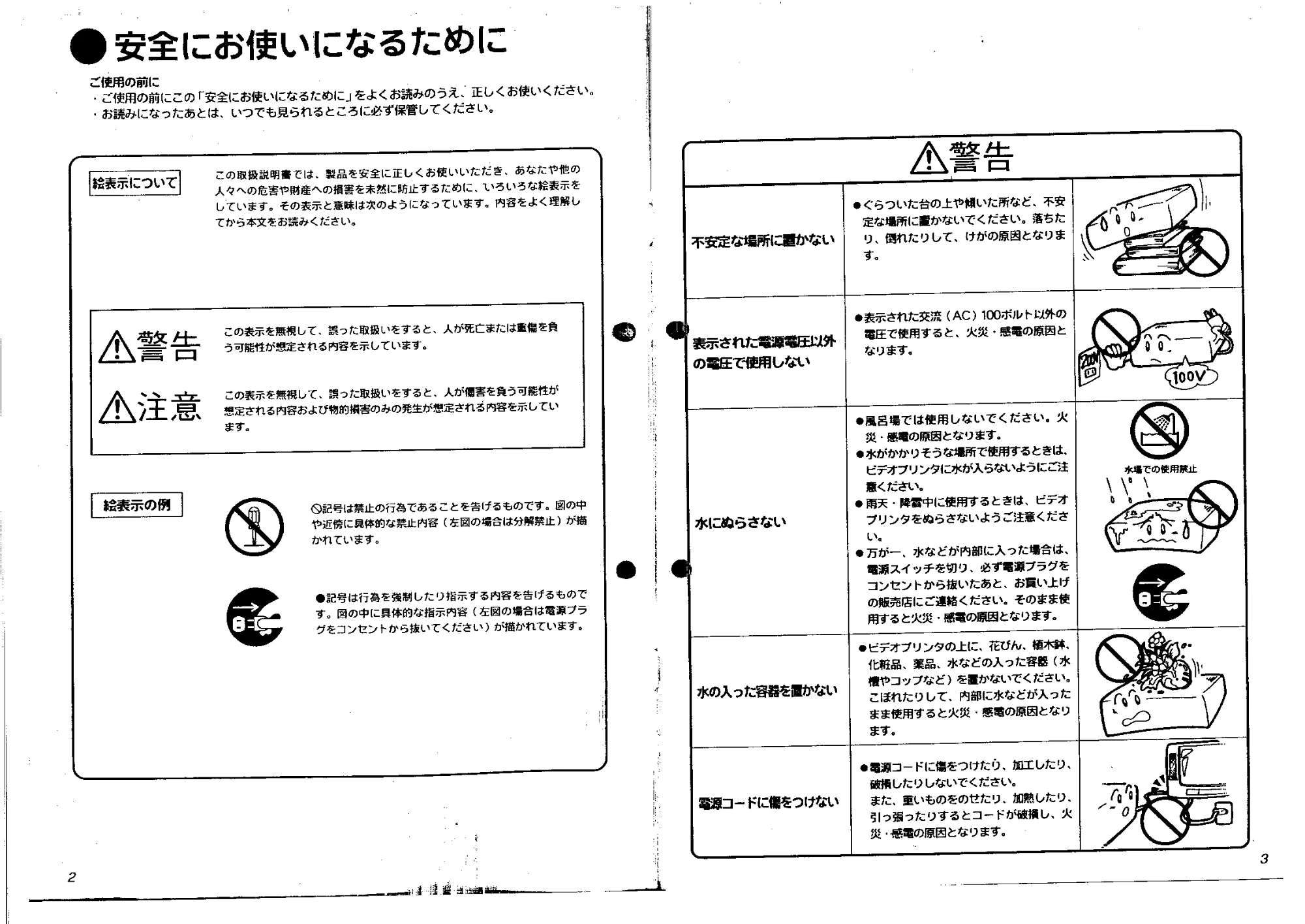 日立 VYVP20 取扱説明書 — 安全にお使いになるために — 原本ページ — 2ページ