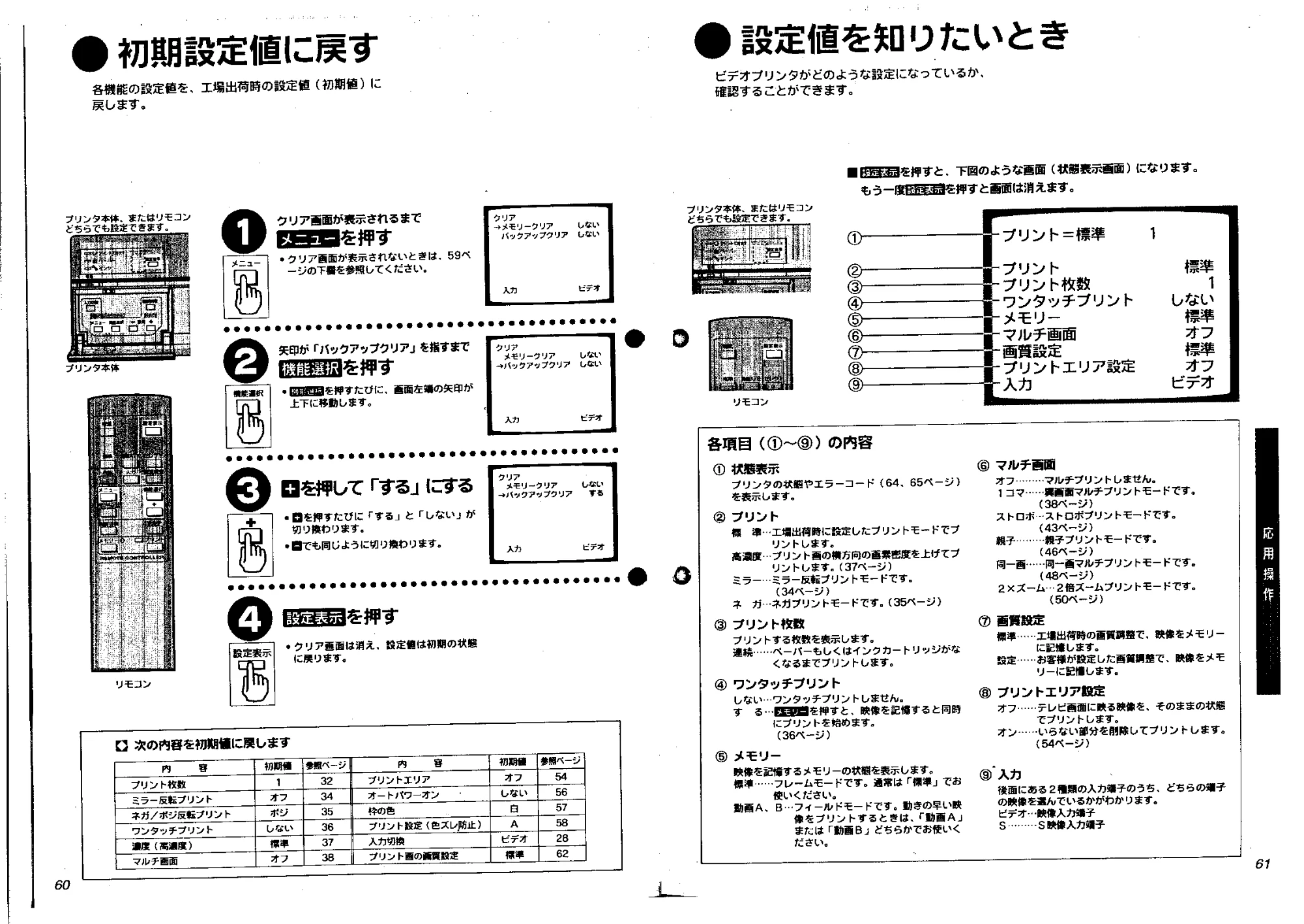 日立 VYVP20 取扱説明書 — 初期設定値に戻す — 図版 30-1 — 30ページ