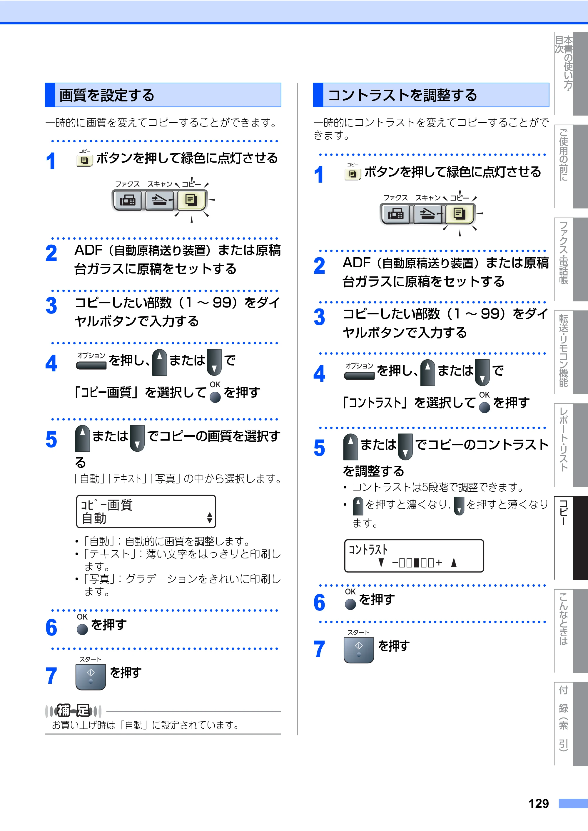 ブラザー MFC-7340 / MFC-7840W 取扱説明書（本体） — 原本ページ — 129ページ