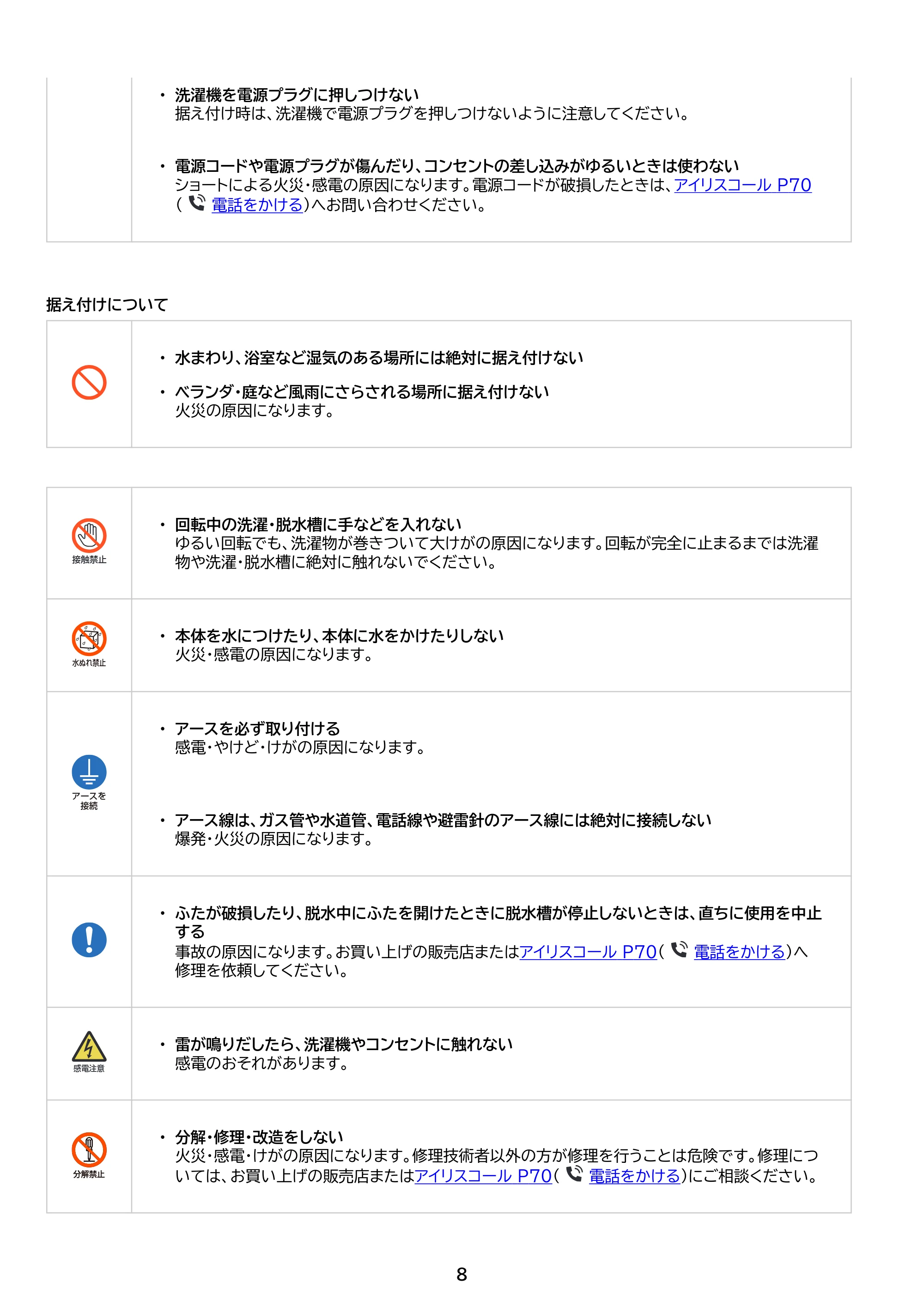 アイリスオーヤマ IAW-T606 取扱説明書 — 原本ページ — 8ページ