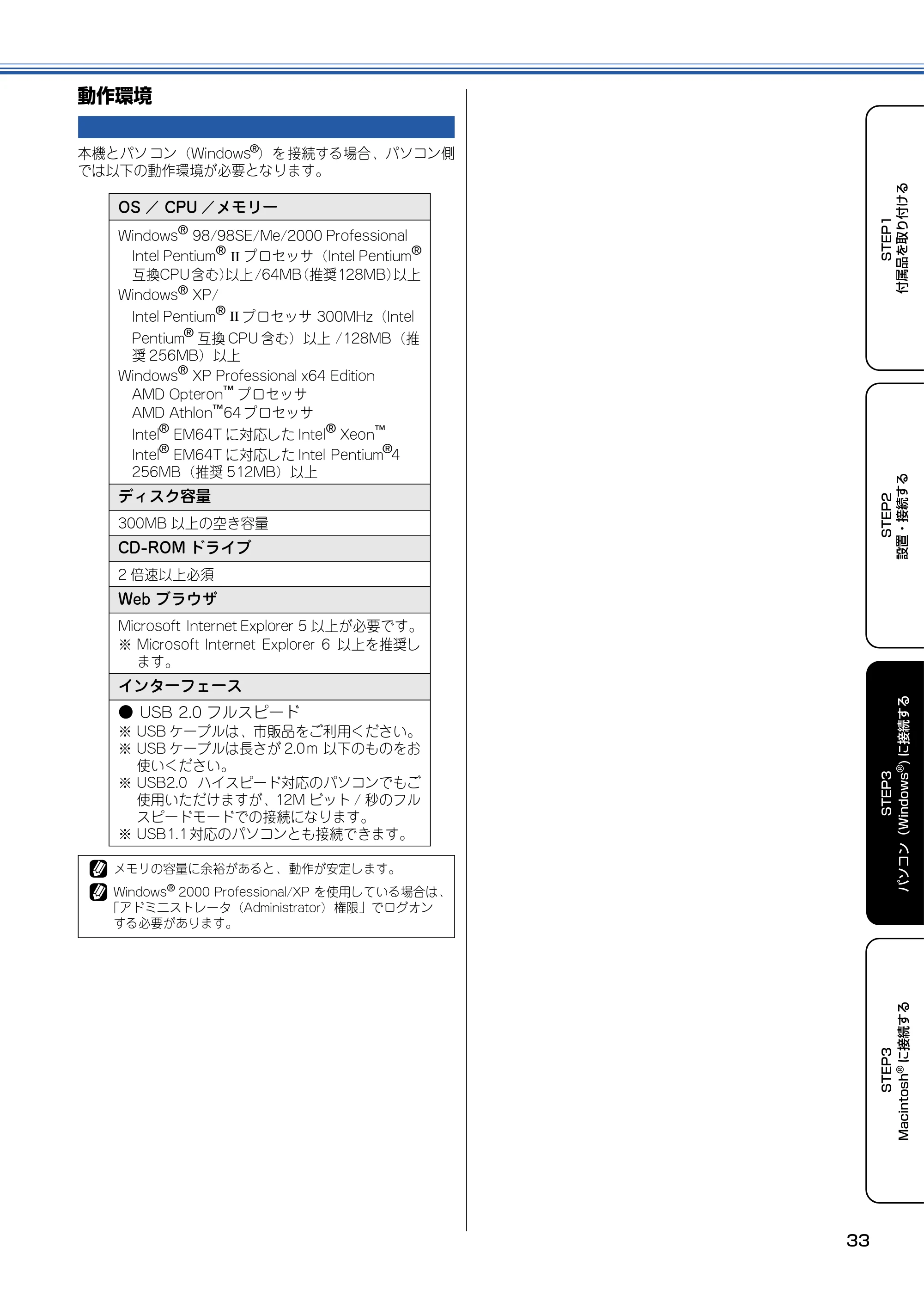 ブラザー MFC-615CL かんたん設置ガイド — 動作環境 — 原本ページ — 34ページ