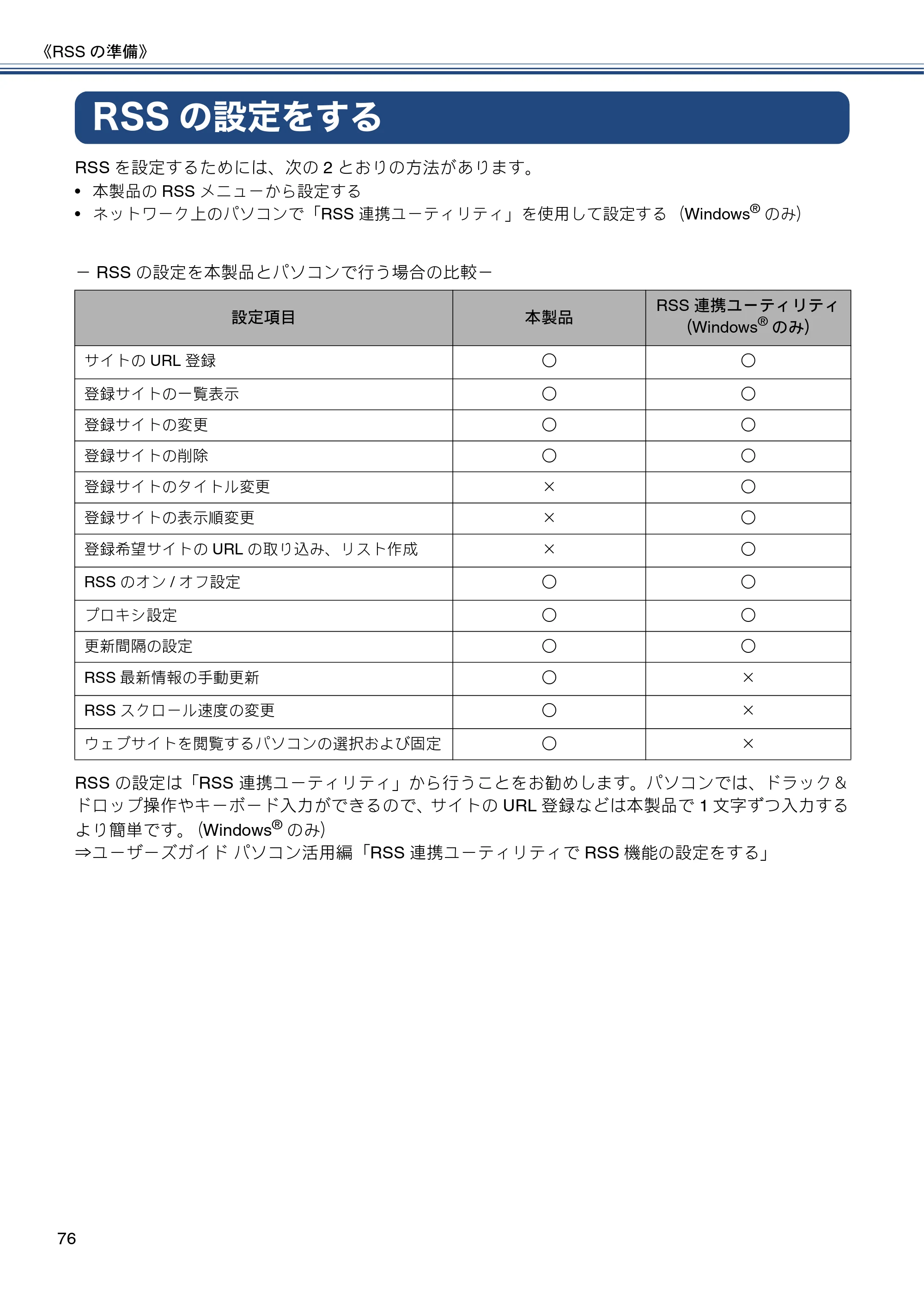 ブラザー DCP-J552N / DCP-J552N-ECO / DCP-J752N / DCP-J952N-B/W/ECO ユーザーズガイド ～応用編～ — RSSの設定をする — 原本ページ — 76ページ