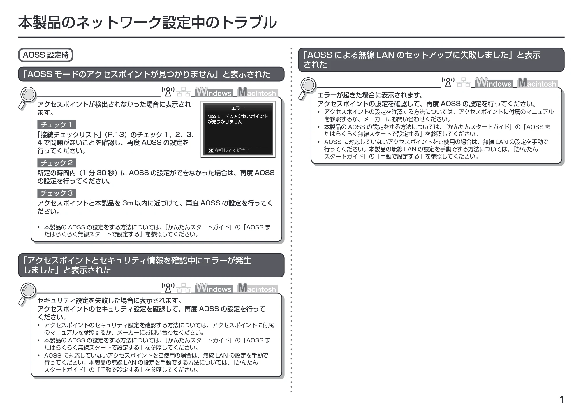 キヤノン PIXUS MG8130 ネットワーク設置で困ったときには (PDF形式/3.58Mバイト) — 本製品のネットワーク設定中のトラブル — 原本ページ — 3ページ