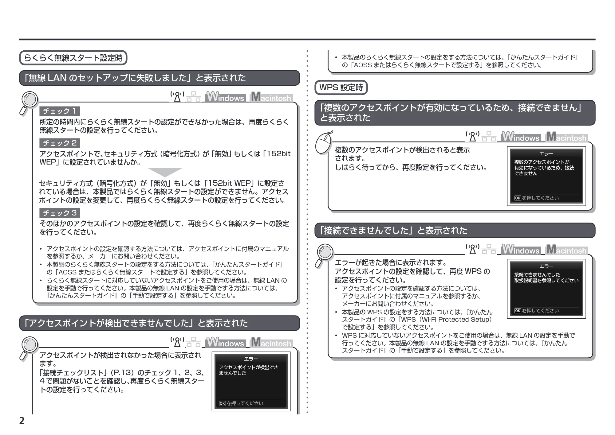 キヤノン PIXUS MG8130 ネットワーク設置で困ったときには (PDF形式/3.58Mバイト) — らくらく無線スタート設定時 — 原本ページ — 4ページ