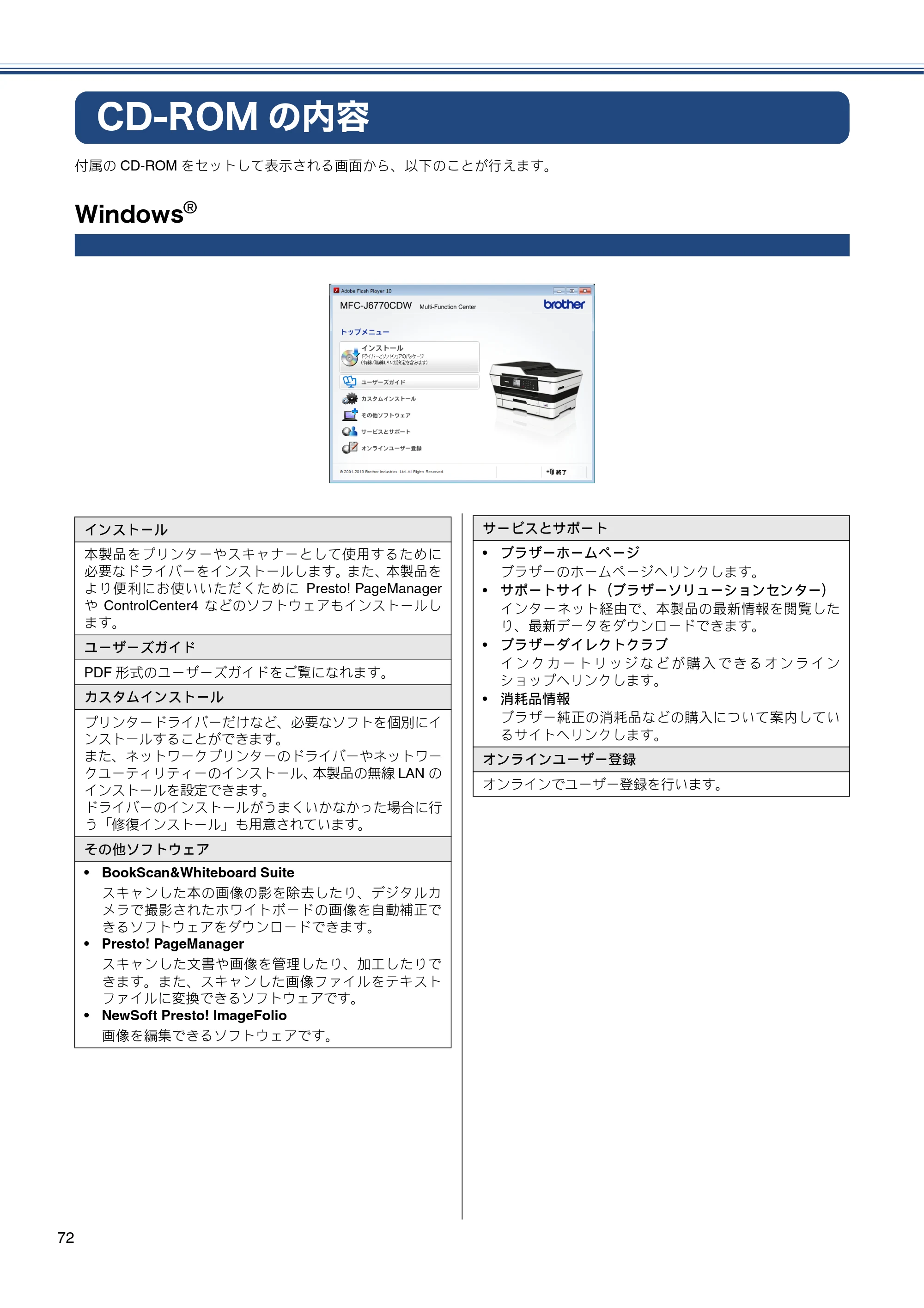 ブラザー MFC-J6770CDW / MFC-J6570CDW かんたん設置ガイド — CD-ROMの内容 — 原本ページ — 72ページ
