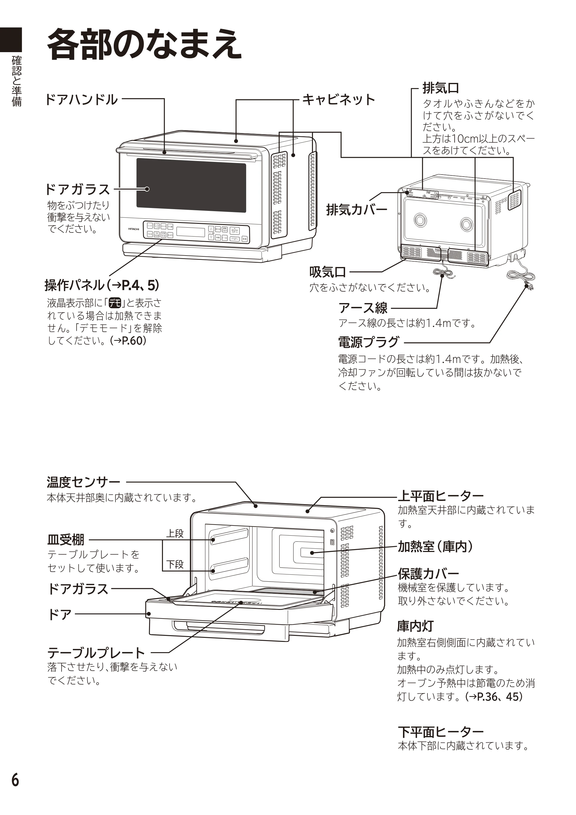 日立 MRO-F6D 取扱説明書 — 各部のなまえ — 原本ページ — 6ページ