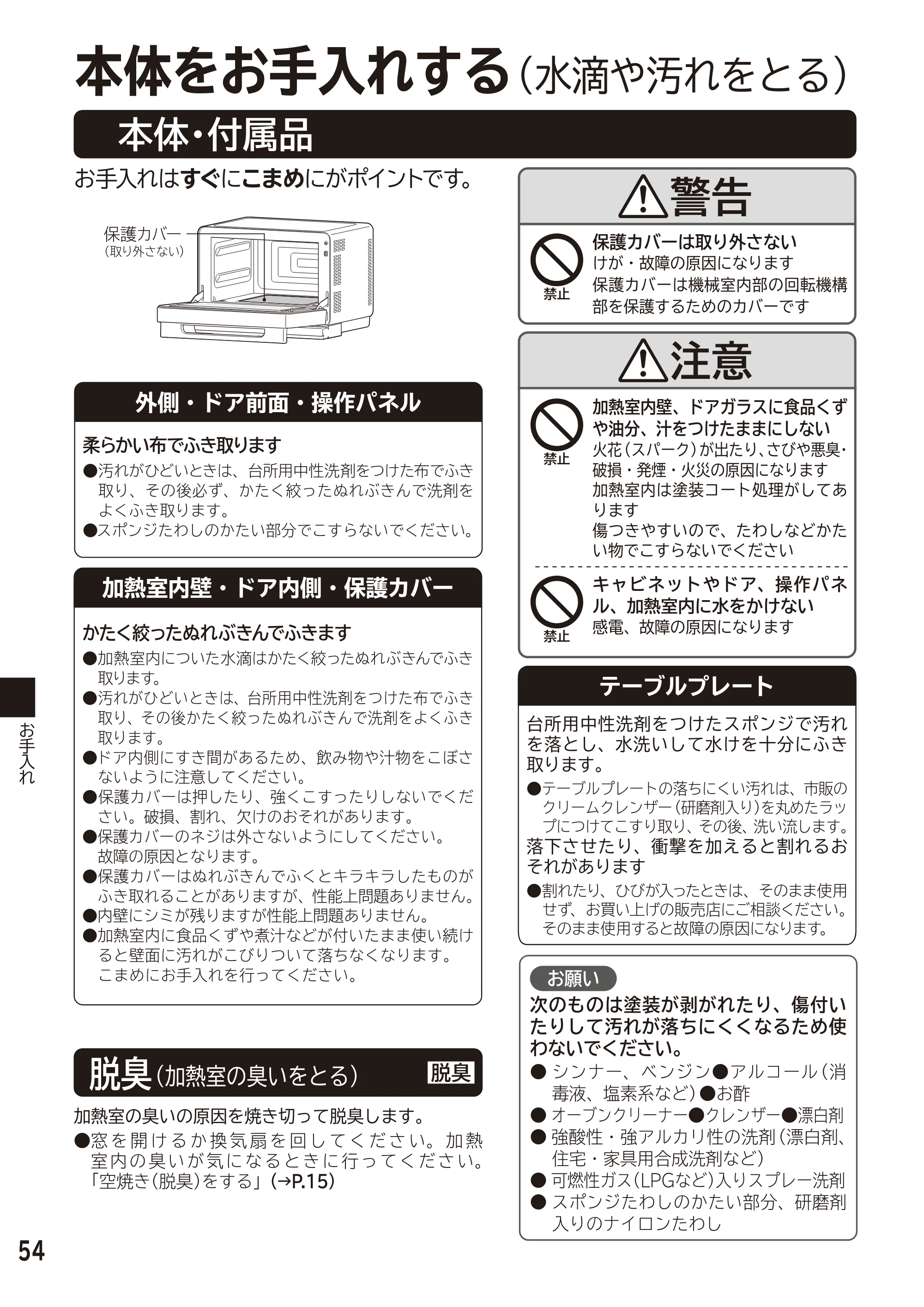 日立 MRO-F6D 取扱説明書 — お手入れ — 原本ページ — 54ページ