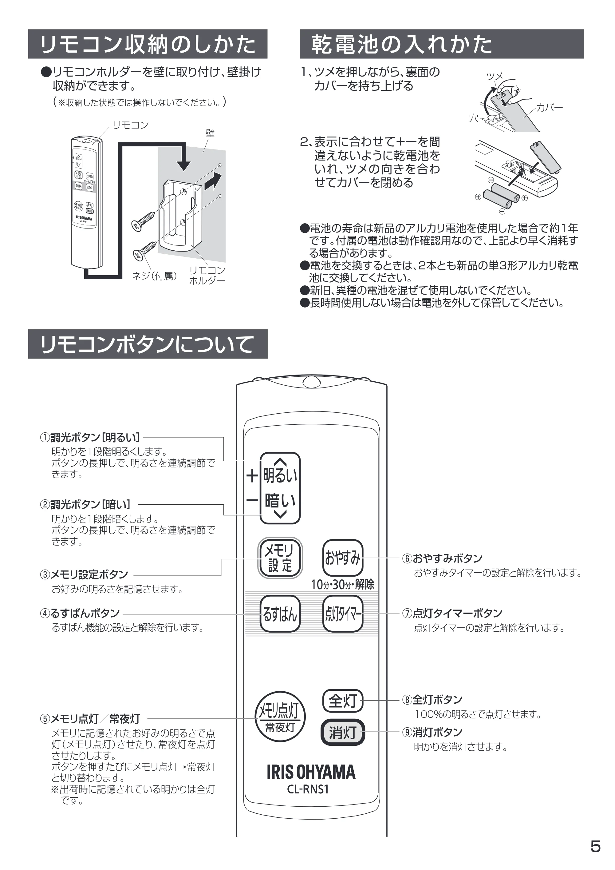 アイリスオーヤマ CL6D-KR 取扱説明書 — 原本ページ — 5ページ