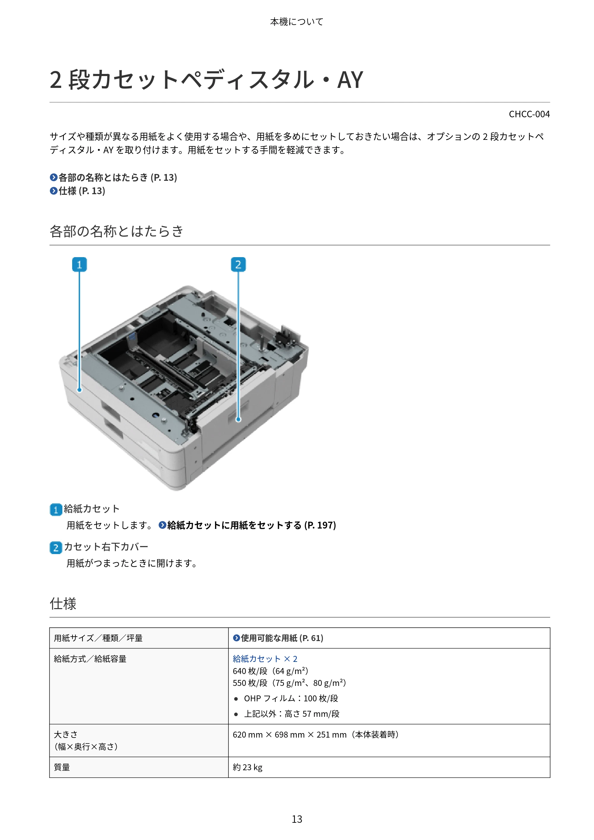 キヤノン Satera 971Ci ユーザーズガイド 2025年10月30日掲載（15.9 MB） — 2段カセットペディスタル・AY — 原本ページ — 26ページ