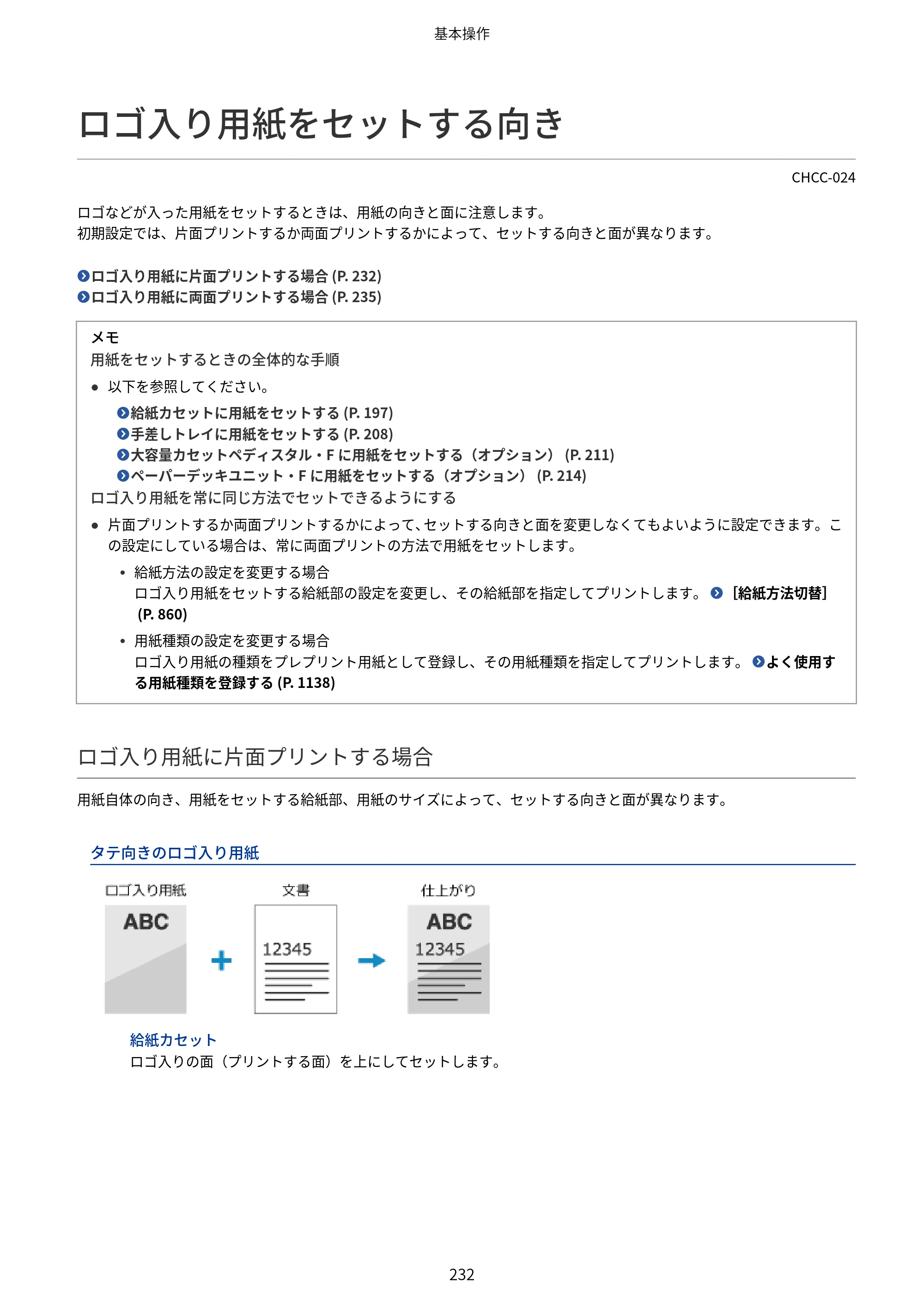 キヤノン Satera 971Ci ユーザーズガイド 2025年10月30日掲載（15.9 MB） — ロゴ入り用紙をセットする向き — 原本ページ — 245ページ