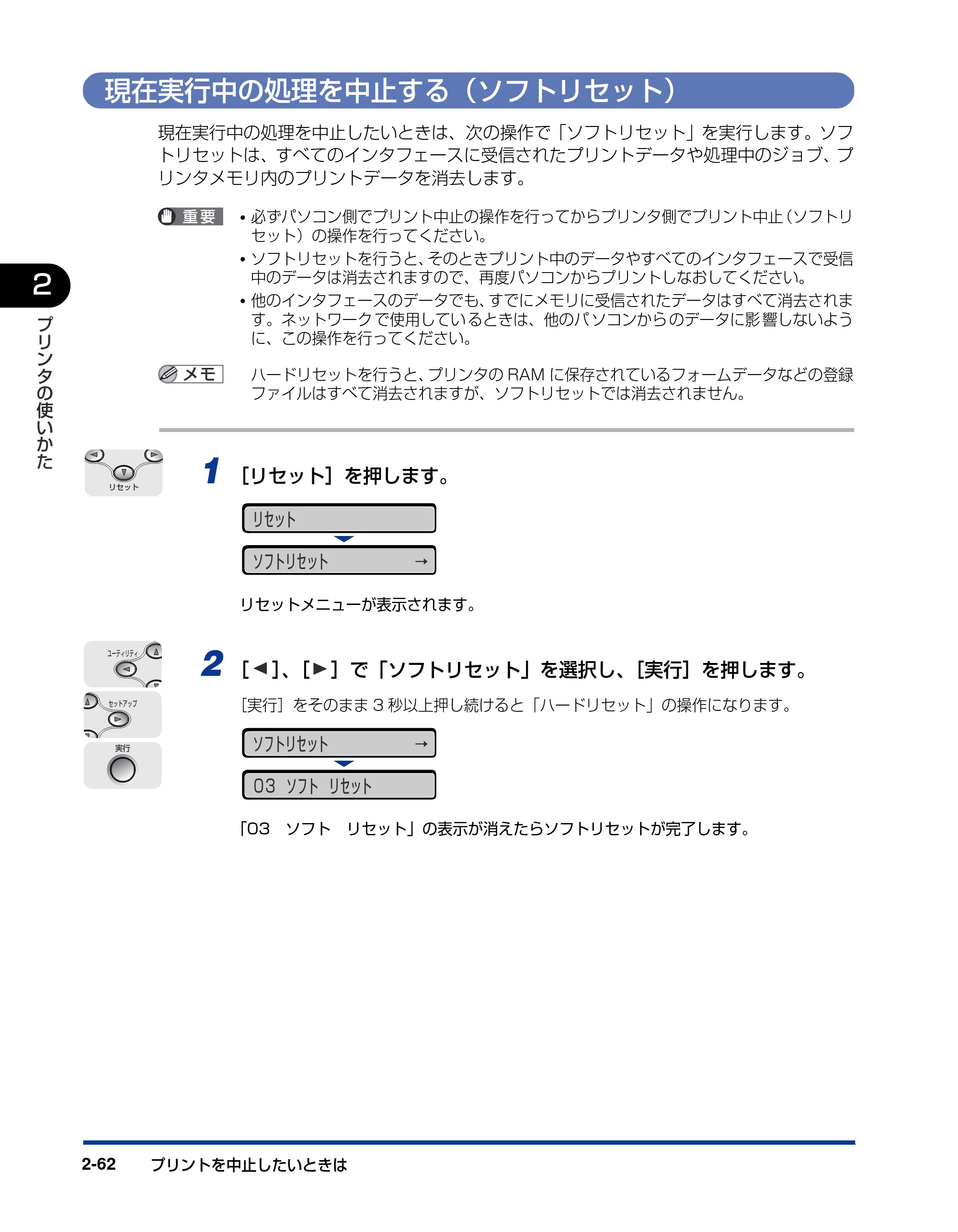 キヤノン LBP5900SE ユーザーズガイド 2006年11月15日掲載 （PDF形式／12.4Mバイト） — 現在実行中の処理を中止する（ソフトリセット） — 原本ページ — 96ページ