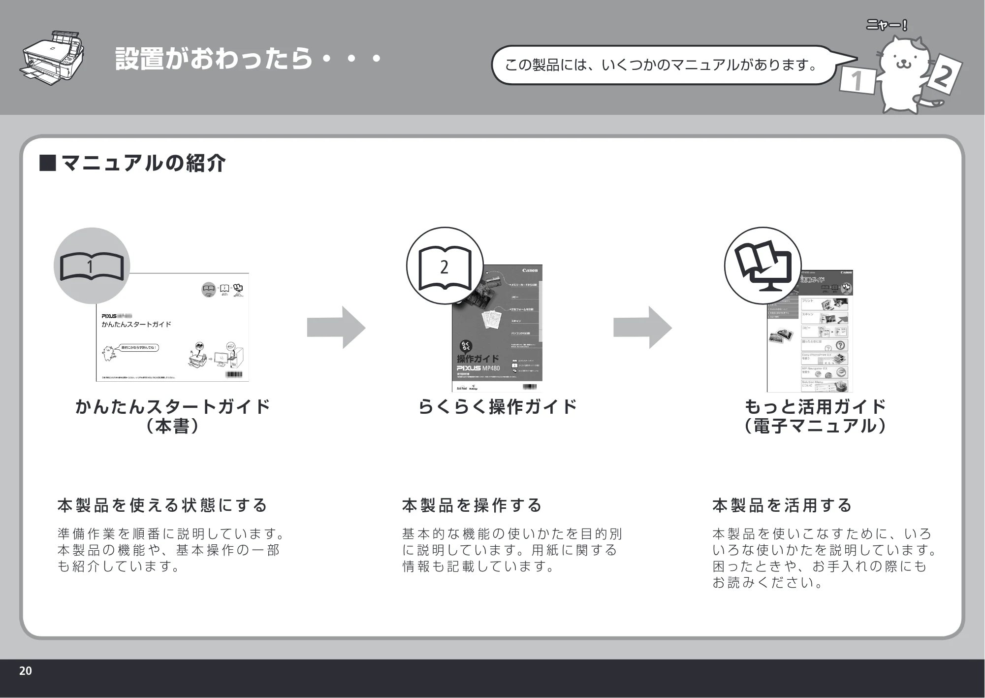 キヤノン PIXUS MP480 かんたんスタートガイド （PDF形式／3.73Mバイト） — 設置がおわったら・・・ — 原本ページ — 22ページ