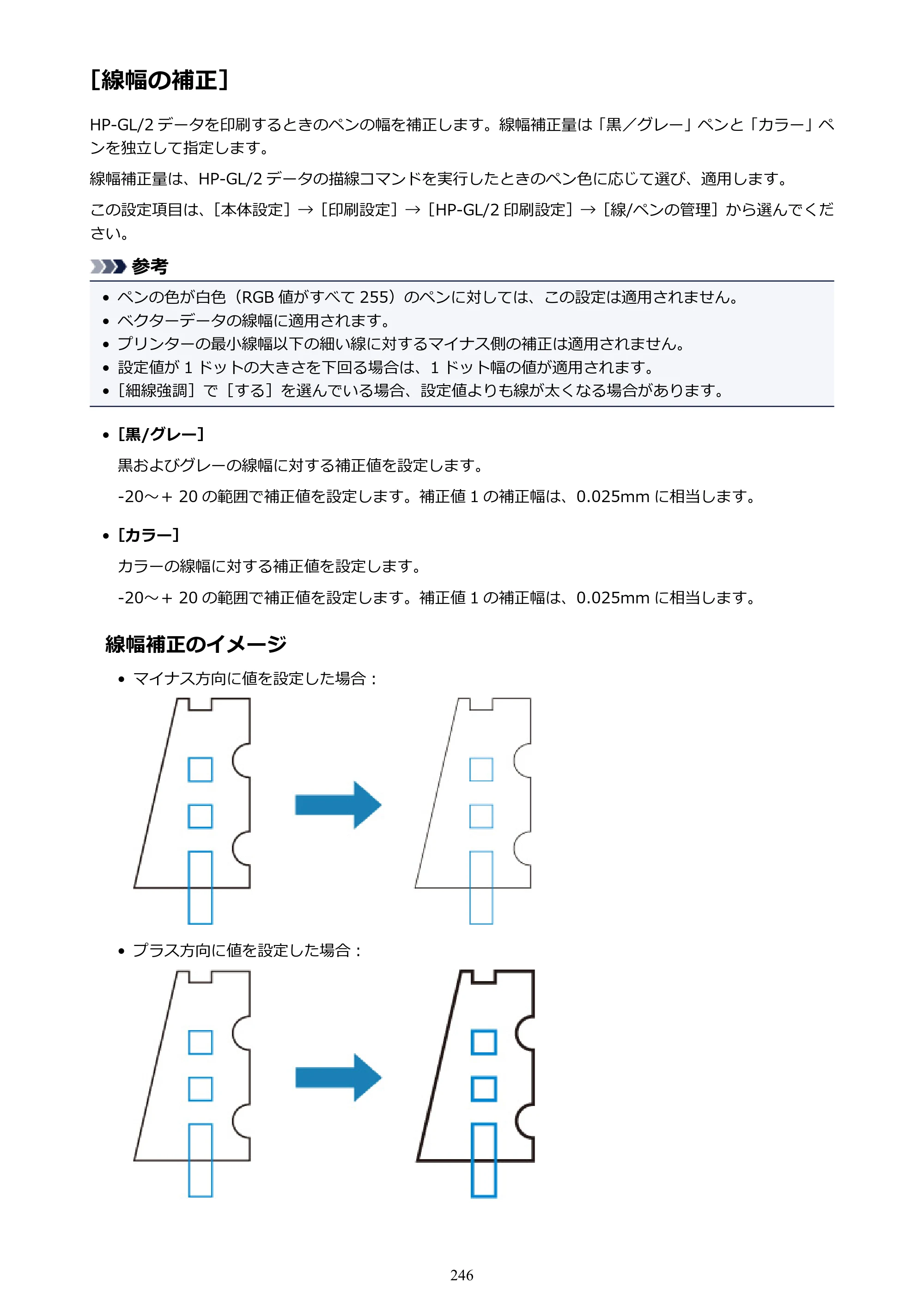 キヤノン TX-2000/TX-3000/TX-4000/TX-2000 MFP/TX-3000 MFP/TX-4000 MFP TX-4000 オンラインマニュアル PDF版（Mac版）2021年7月1日掲載（PDF：22.6MB） — ［線幅の補正］ — 原本ページ — 246ページ