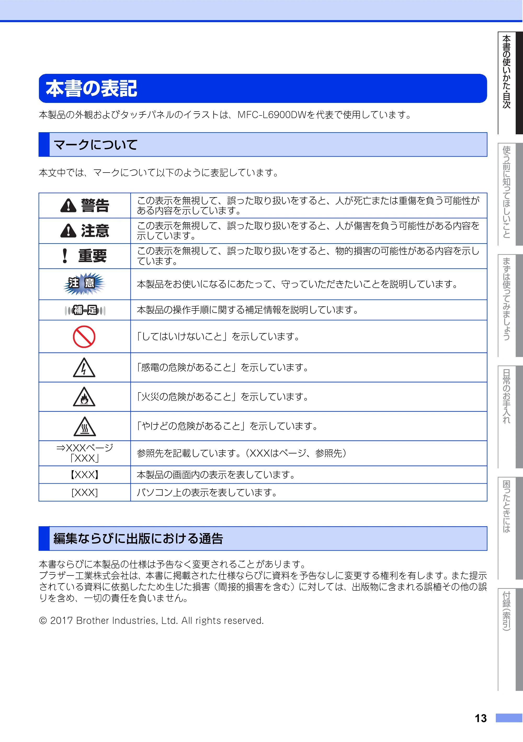 ブラザー MFC-L6900DW / MFC-L5755DW ユーザーズガイド ～基本編～ — 本書の表記 — 原本ページ — 13ページ