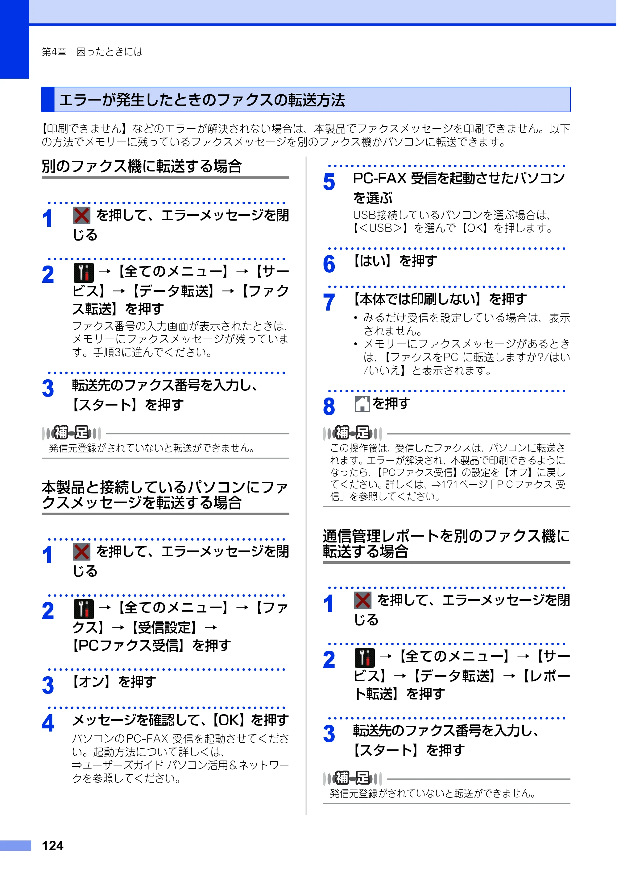 ブラザー MFC-L6900DW / MFC-L5755DW ユーザーズガイド ～基本編～ — エラーが発生したときのファクスの転送方法 — 原本ページ — 124ページ