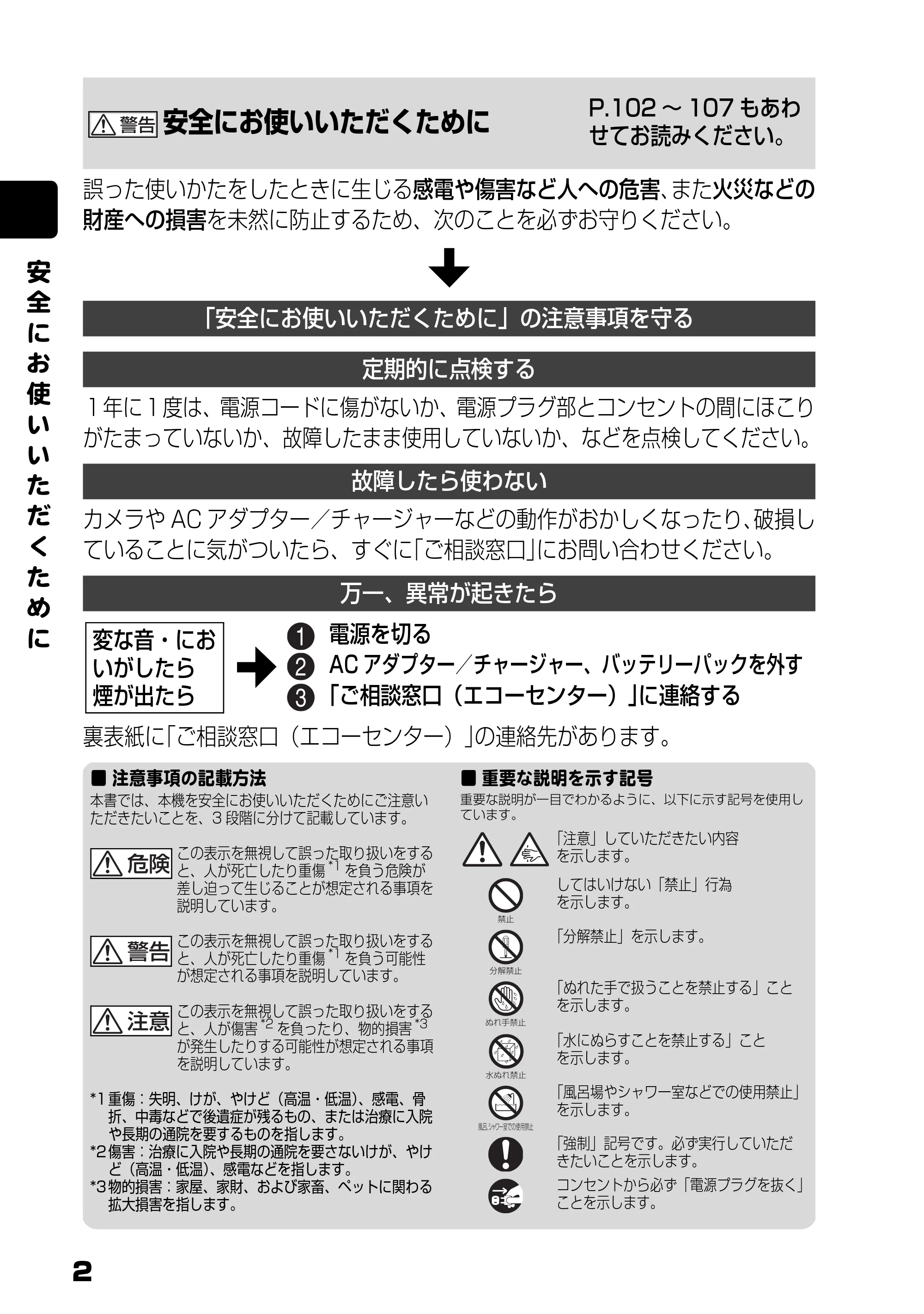 日立 DZ-BD10H 取扱説明書 — 安全にお使いいただくために — 原本ページ — 2ページ