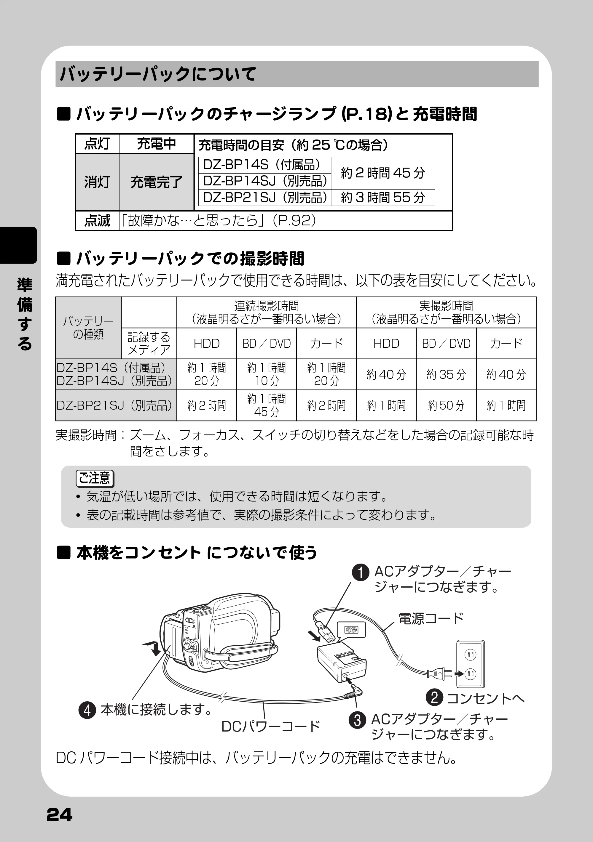日立 DZ-BD10H 取扱説明書 — バッテリーパックについて — 原本ページ — 24ページ