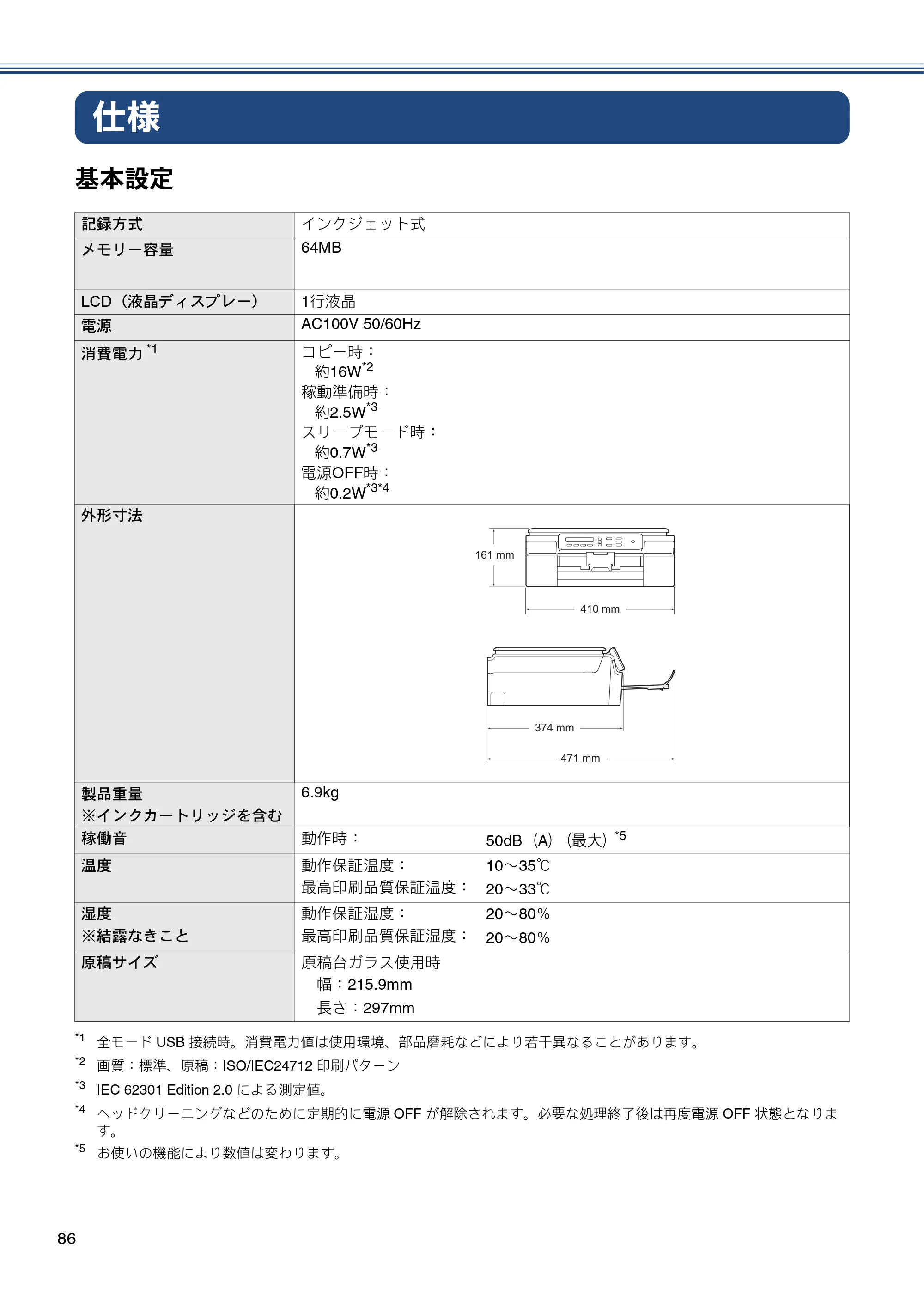 ブラザー DCP-J132N ユーザーズガイド ～基本編～ — 仕様 — 原本ページ — 86ページ