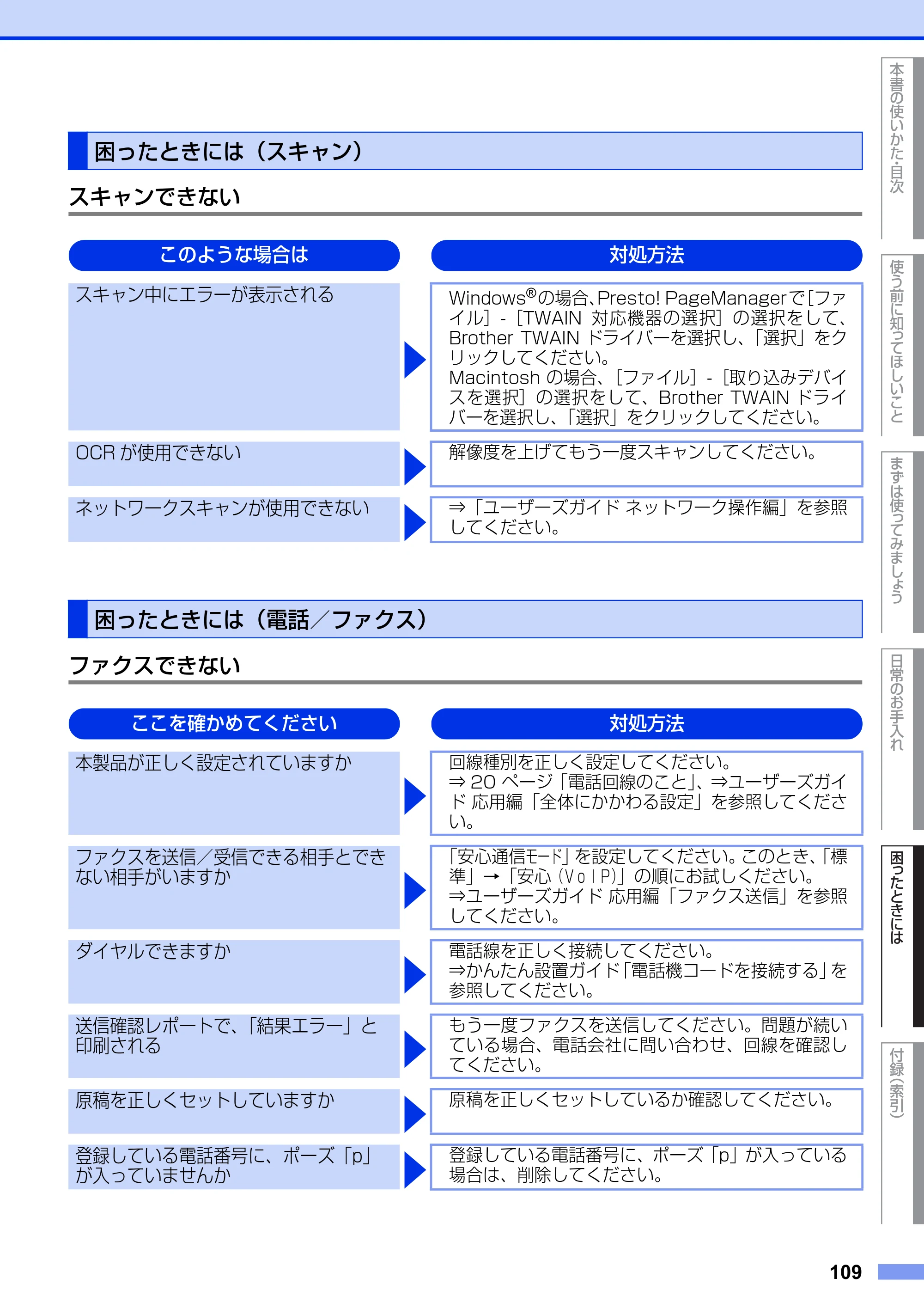 ブラザー MFC-7460DN ユーザーズガイド ～基本編～ — 困ったときには（スキャン） — 原本ページ — 109ページ