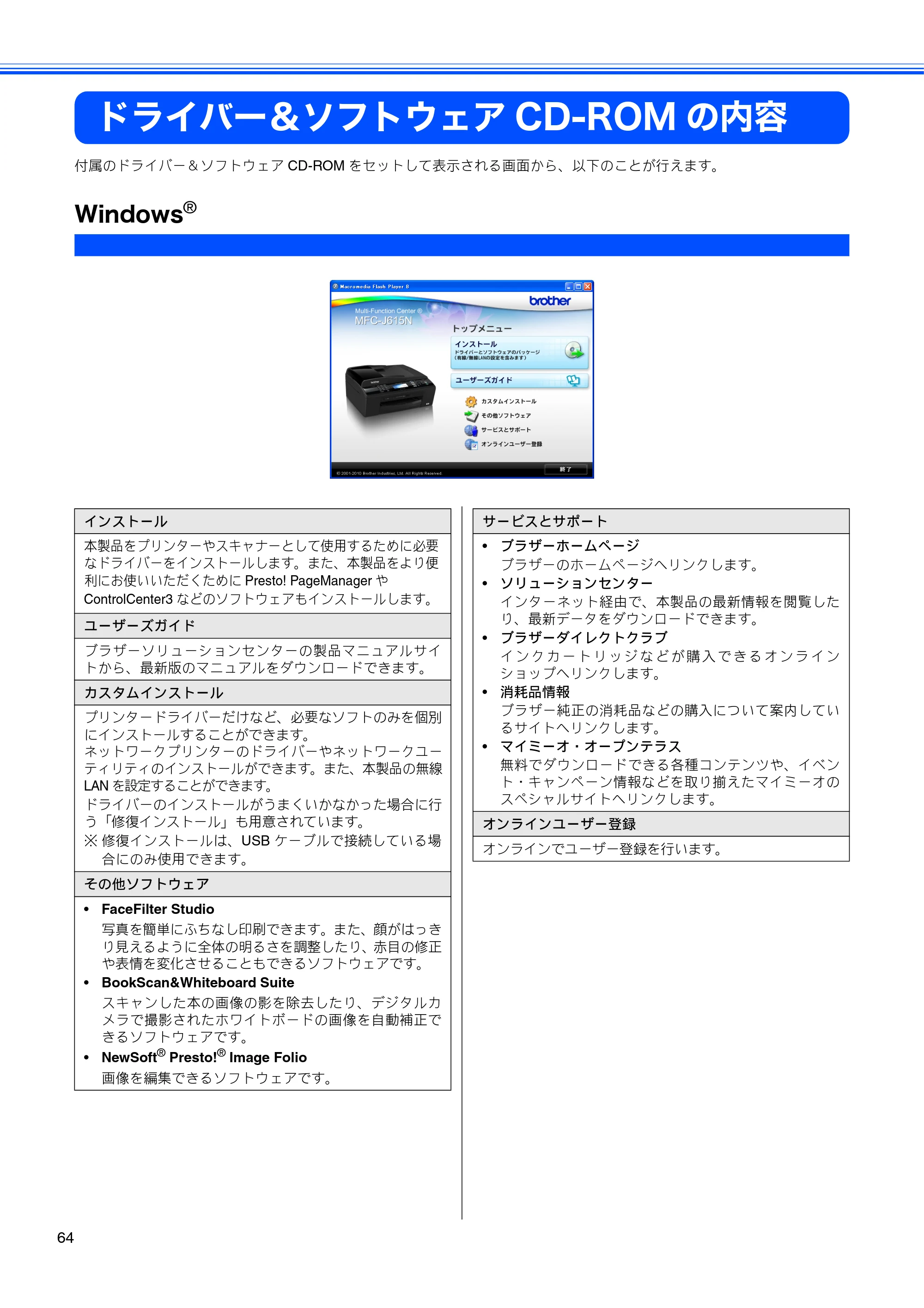ブラザー MFC-J615N かんたん設置ガイド — ドライバー＆ソフトウェアCD-ROMの内容 — 原本ページ — 66ページ