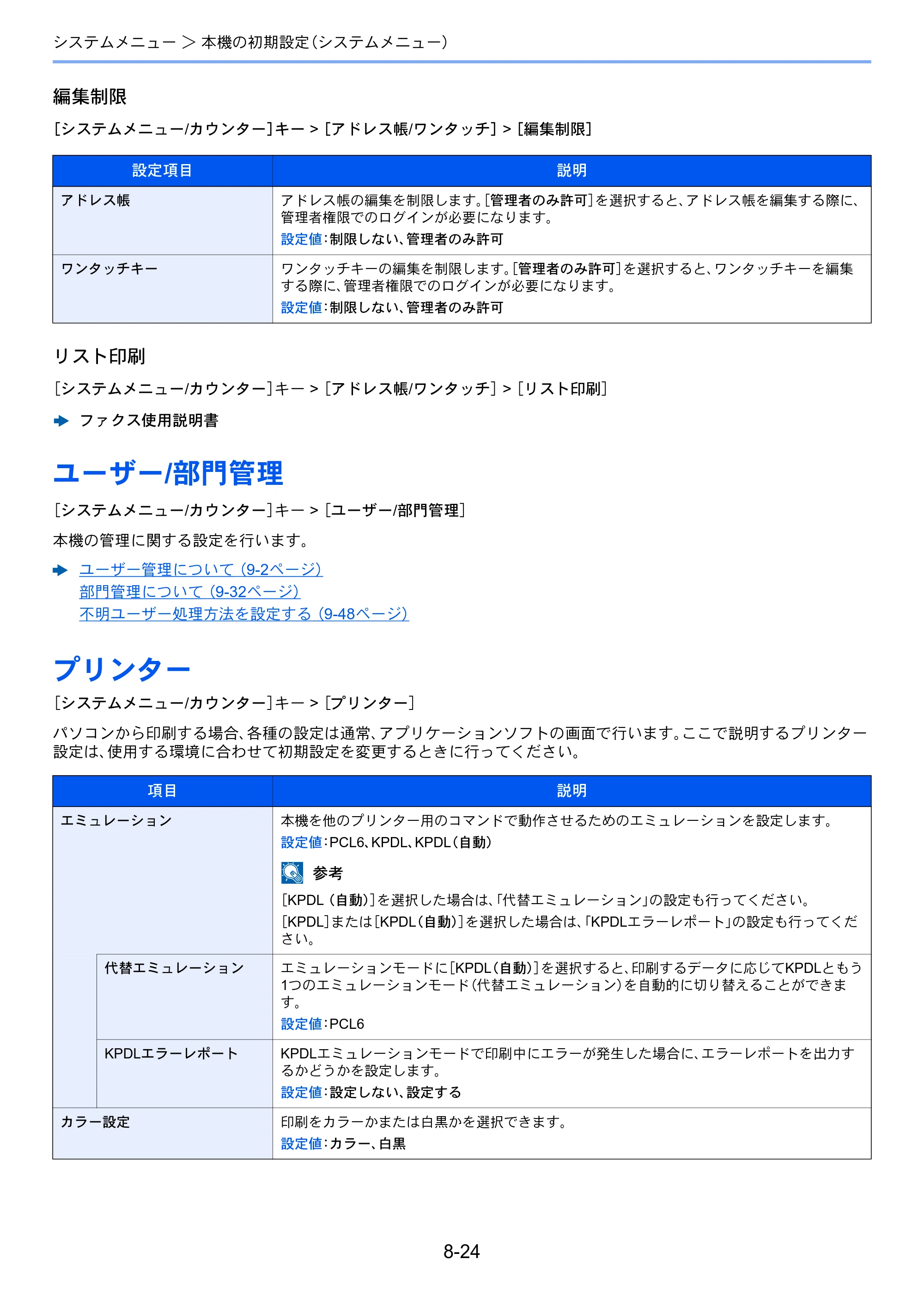 京セラ ECOSYS M6635cidn ECOSYS M6635cidn 使用説明書 — ユーザー/部門管理 — 原本ページ — 301ページ