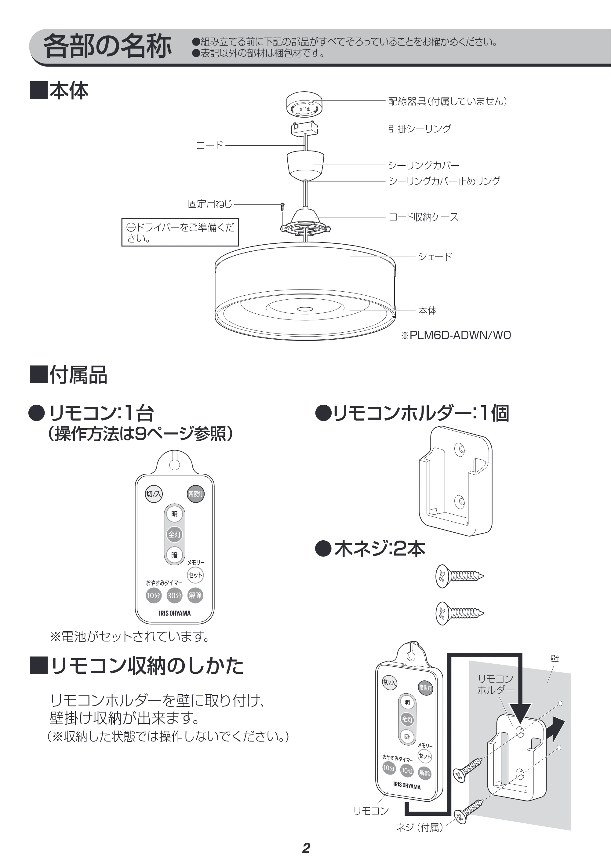 アイリスオーヤマ PLM12D-FDWO 取扱説明書 — 原本ページ — 2ページ