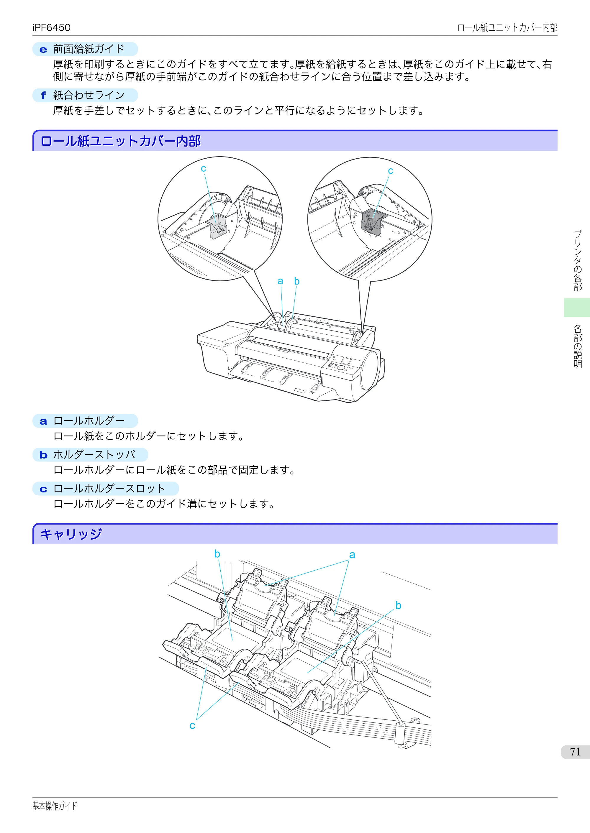 キヤノン iPF6400/6450 基本操作ガイド（iPF6450用）（PDF：16.9MB） — ロール紙ユニットカバー内部 — 原本ページ — 71ページ