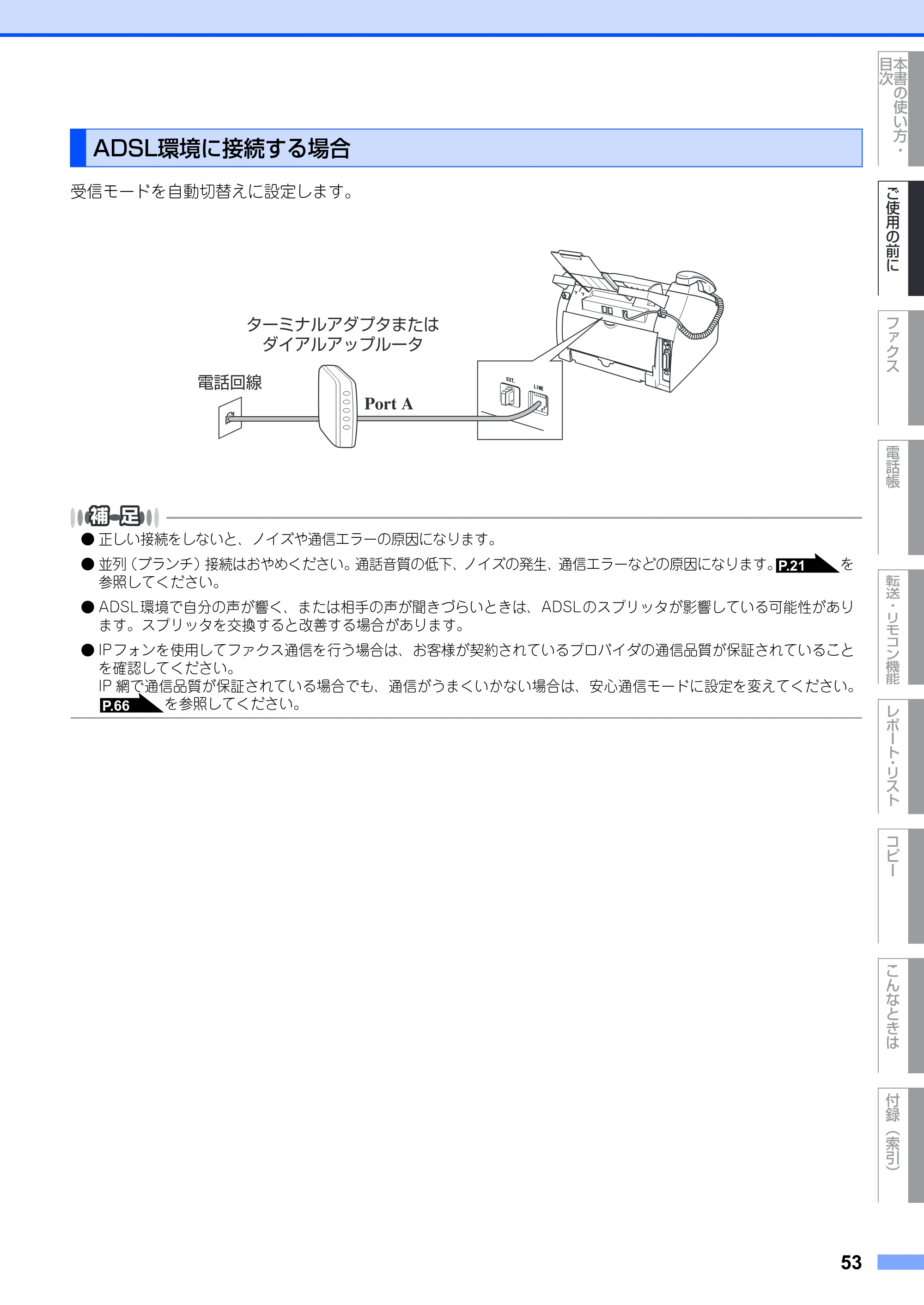 ブラザー FAX-2930 取扱説明書（本体） — ADSL環境に接続する場合 — 原本ページ — 53ページ