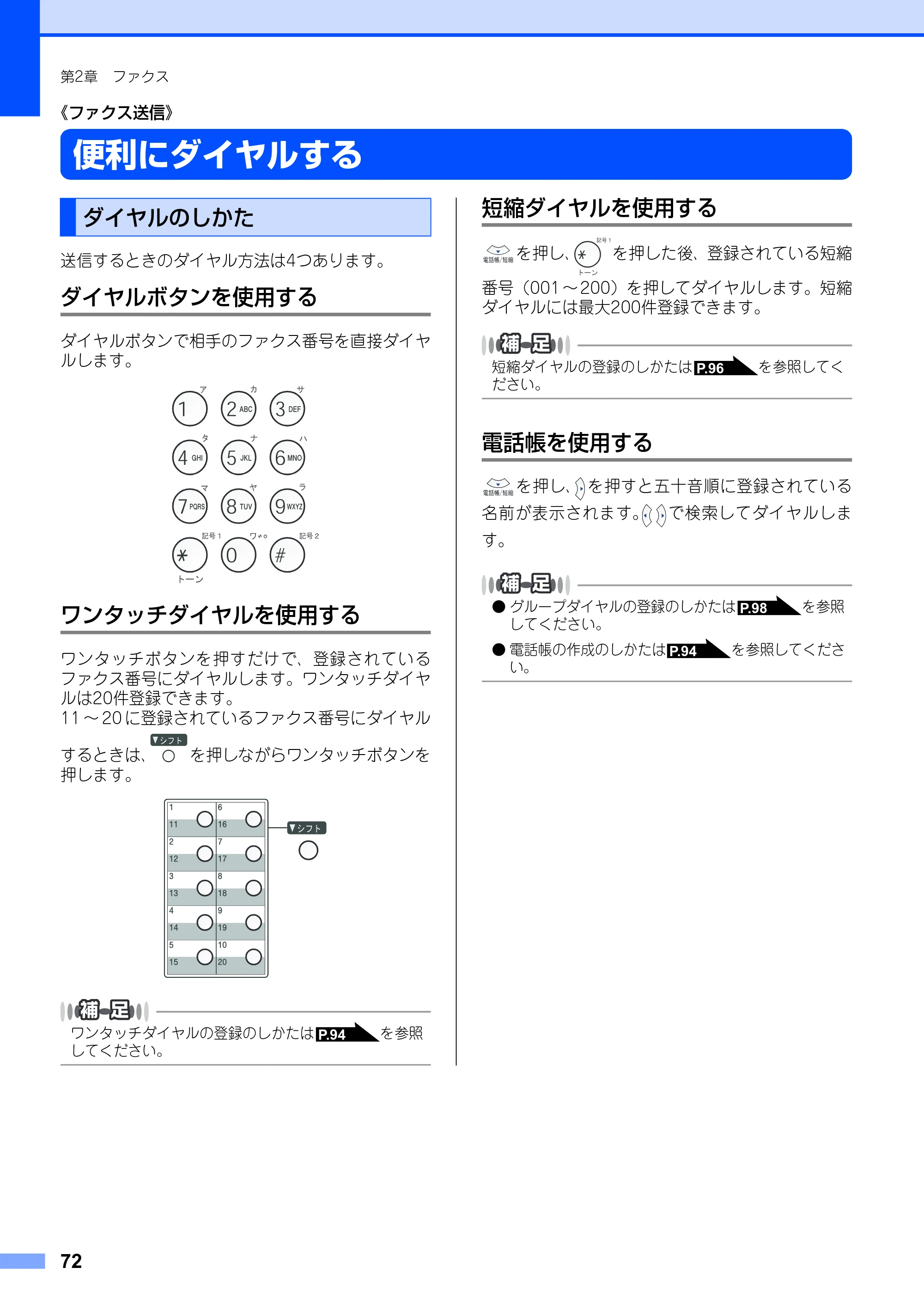 ブラザー FAX-2930 取扱説明書（本体） — 便利にダイヤルする — 原本ページ — 72ページ