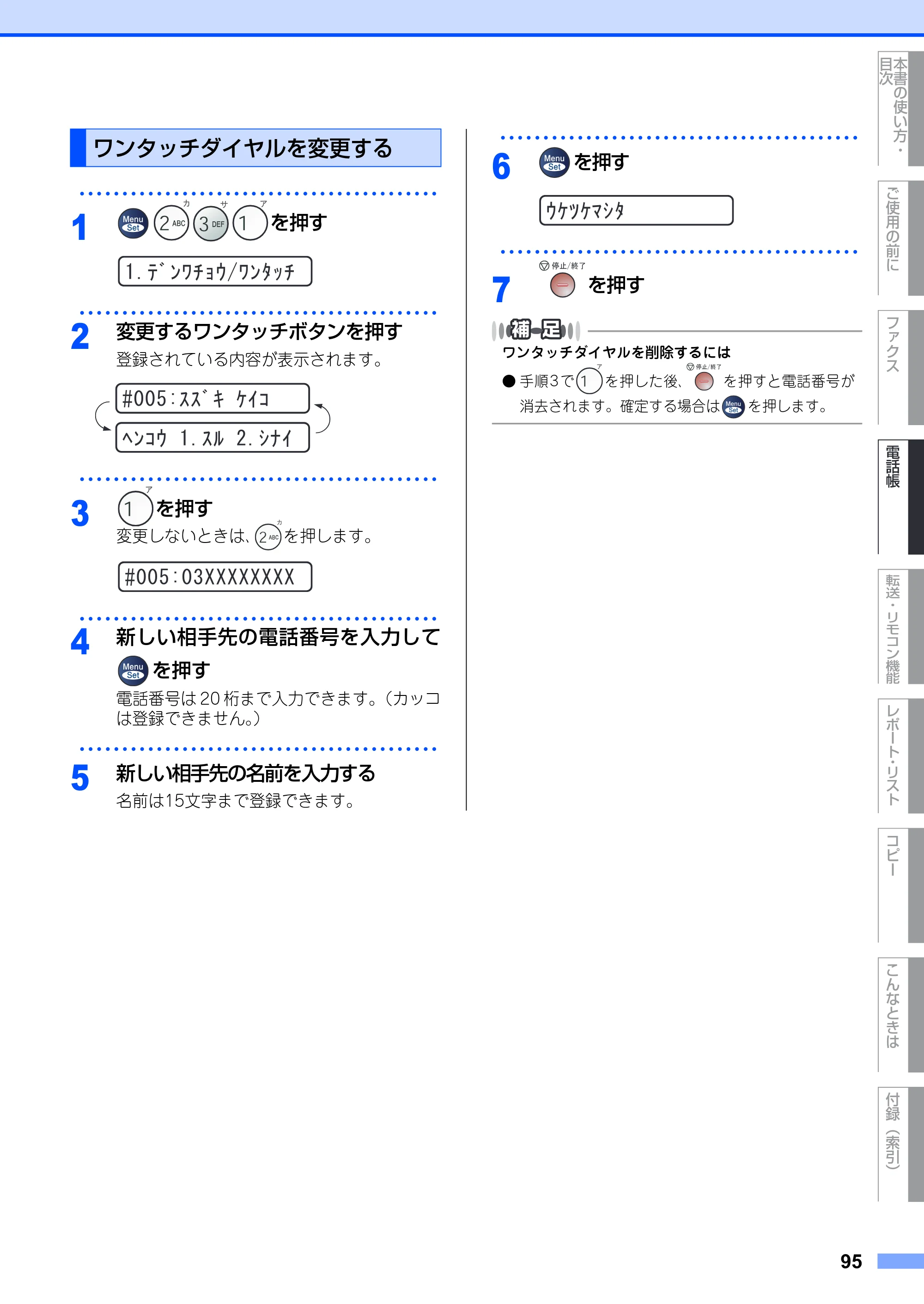 ブラザー FAX-2930 取扱説明書（本体） — ワンタッチダイヤルを変更する — 原本ページ — 95ページ
