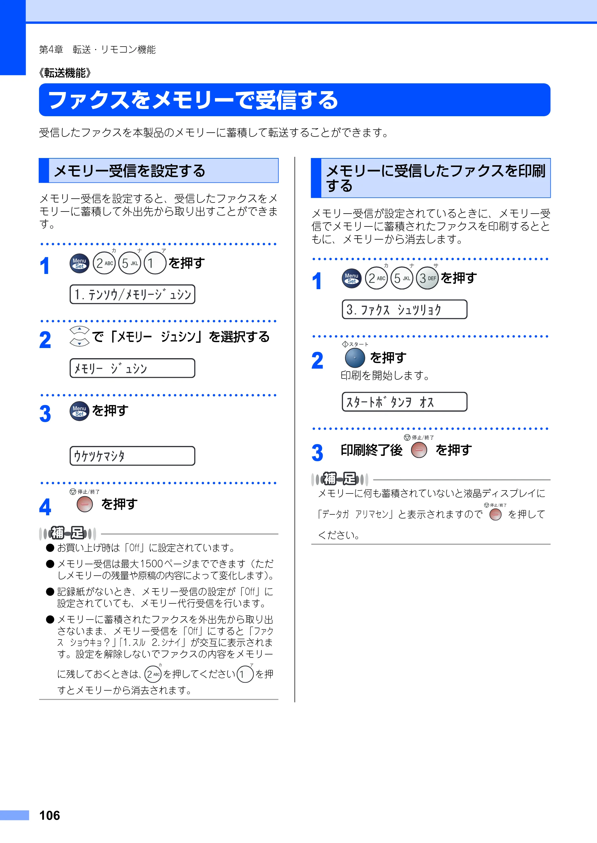 ブラザー FAX-2930 取扱説明書（本体） — ファクスをメモリーで受信する — 原本ページ — 106ページ